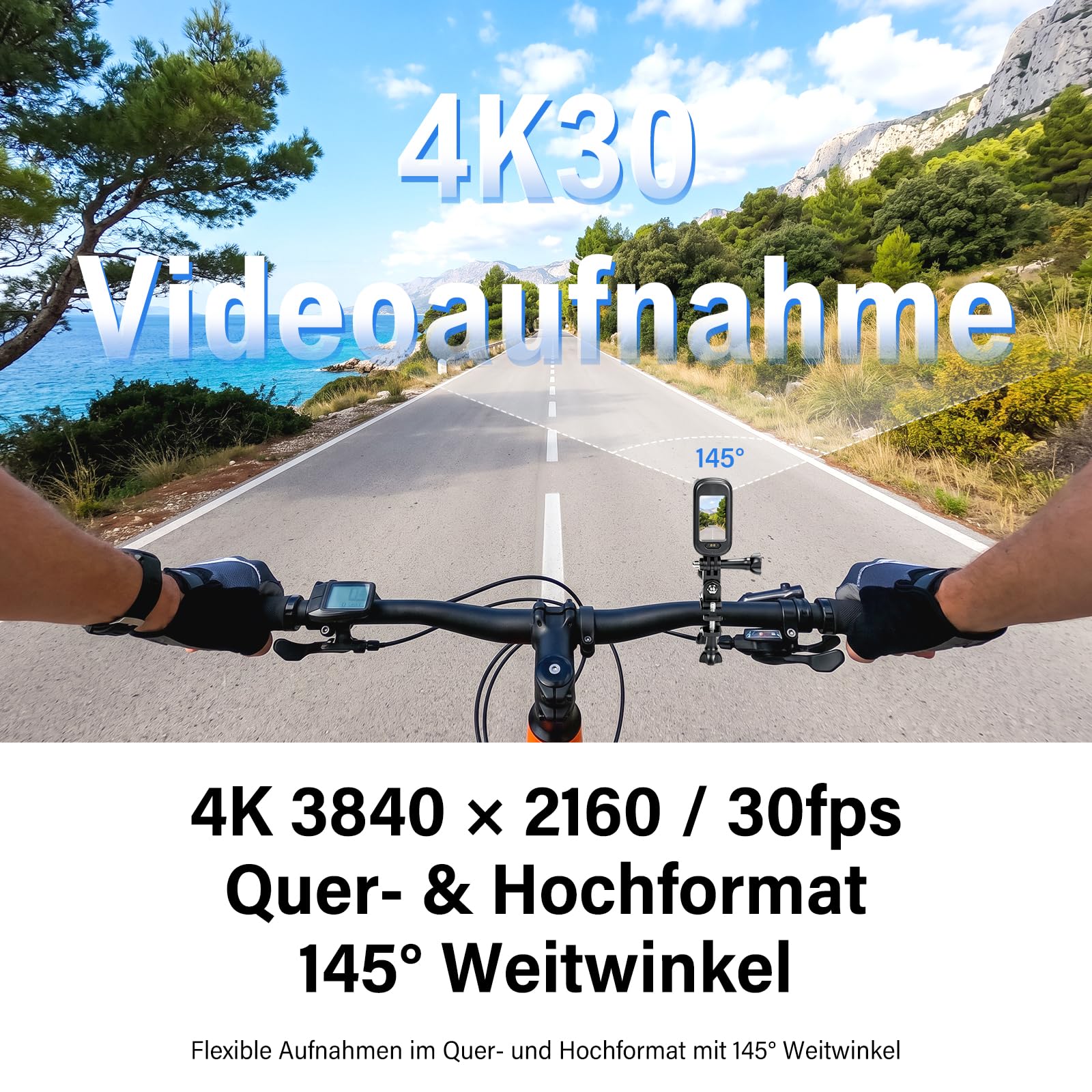 4K Bodycam Action Cam mit 64GB Karte, 6-Achsen EIS Stabilisierung | Mini Kamera HDR, 145° Weitwinkel, WiFi APP, Magnetische Mini Action Cam für POV Aufnahmen, Motorrad, Fahrrad und Reisen