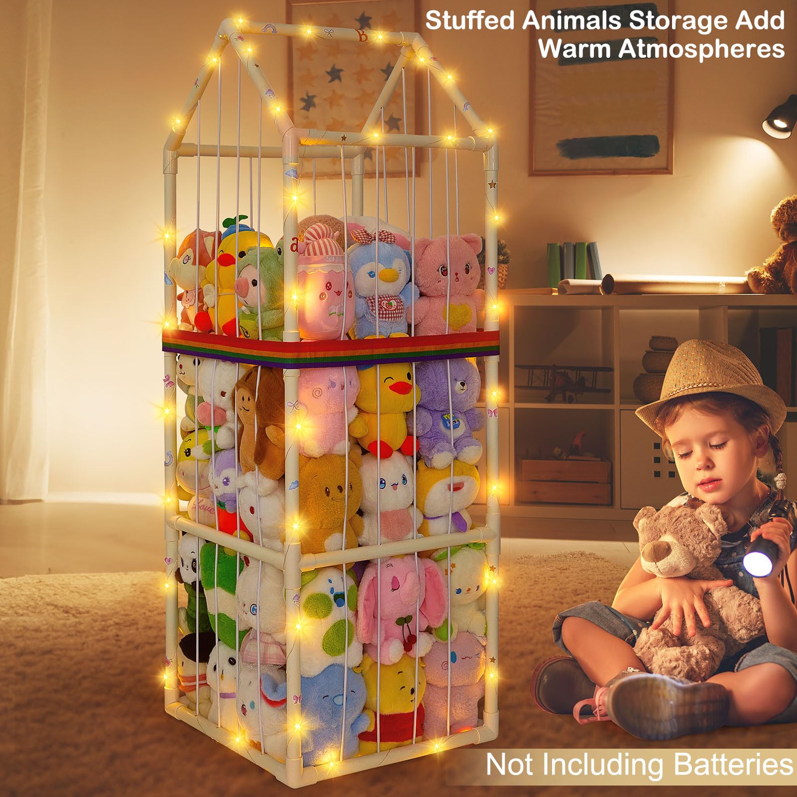 Unicorn Castle Organizador de almacenamiento de juguetes de peluche para unicornios, soporte de animales de PVC para niños, estante para sala de juegos y guardería
