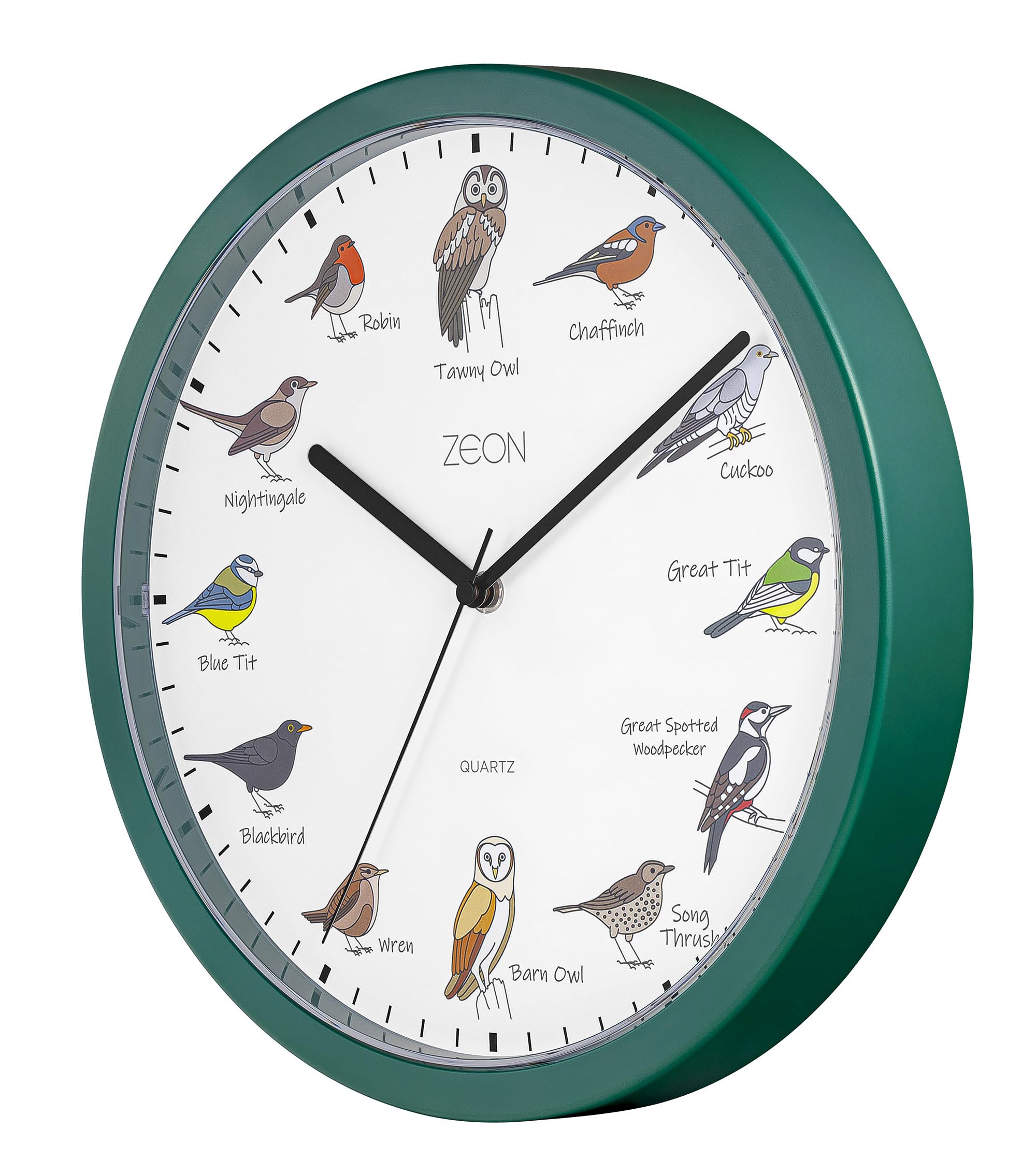 ZEON Birdsong Analogue Wall Clock, with Hourly Birdsong Announcements, Green, 29.5 cm, CE4558 - Image 3
