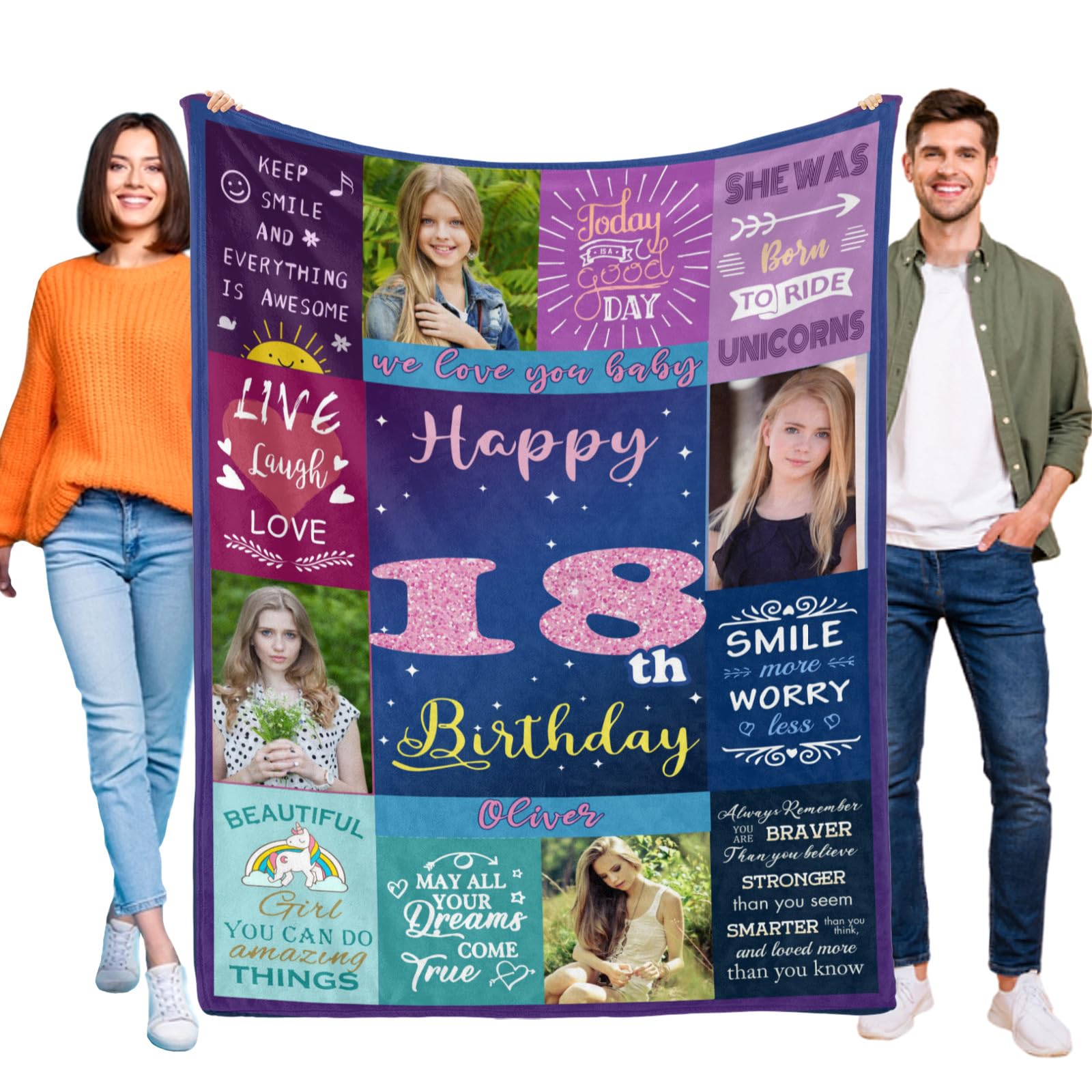 Kendt Personalised 18th Birthday Gifts for Girls, Custom 18th Birthday Blanket with Photos,18 Year Old Gifts for Daugther,Sister,Niece,Besties,18th Birthday Presents Decorations for Girl — image 1