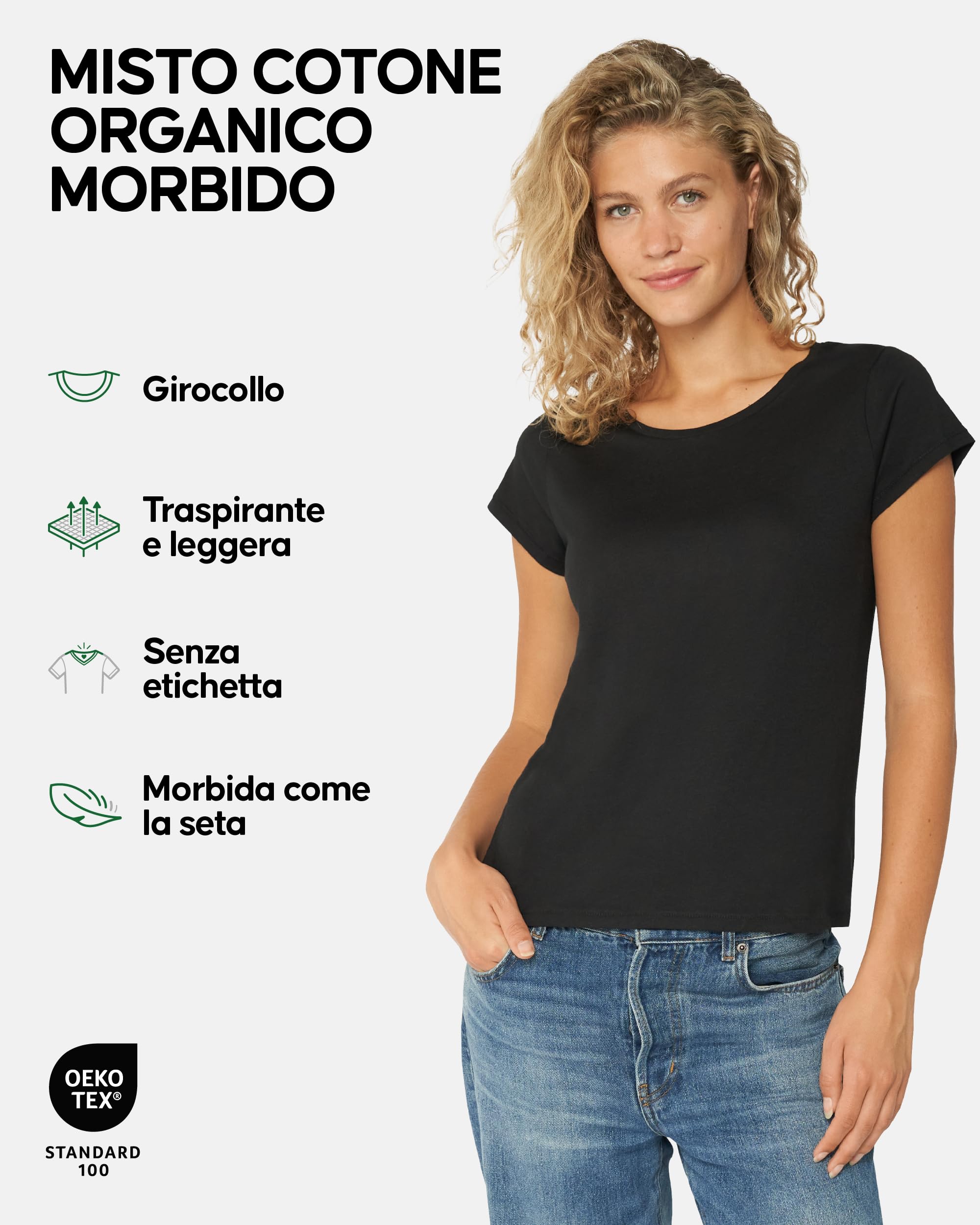 DANISH ENDURANCE Maglietta in Cotone Biologico, T-Shirt a Mezze Maniche, Morbida, Premium, da Donna, 2 Paia