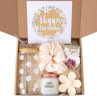 Birthday Gifts For Women, Teen Girl, Her, Happy Birthday Gift Box For Girl, Women, Sister, Daughter, Friends, Cute Daisy Aesthetic Glass Cups Gift Set 7pcs