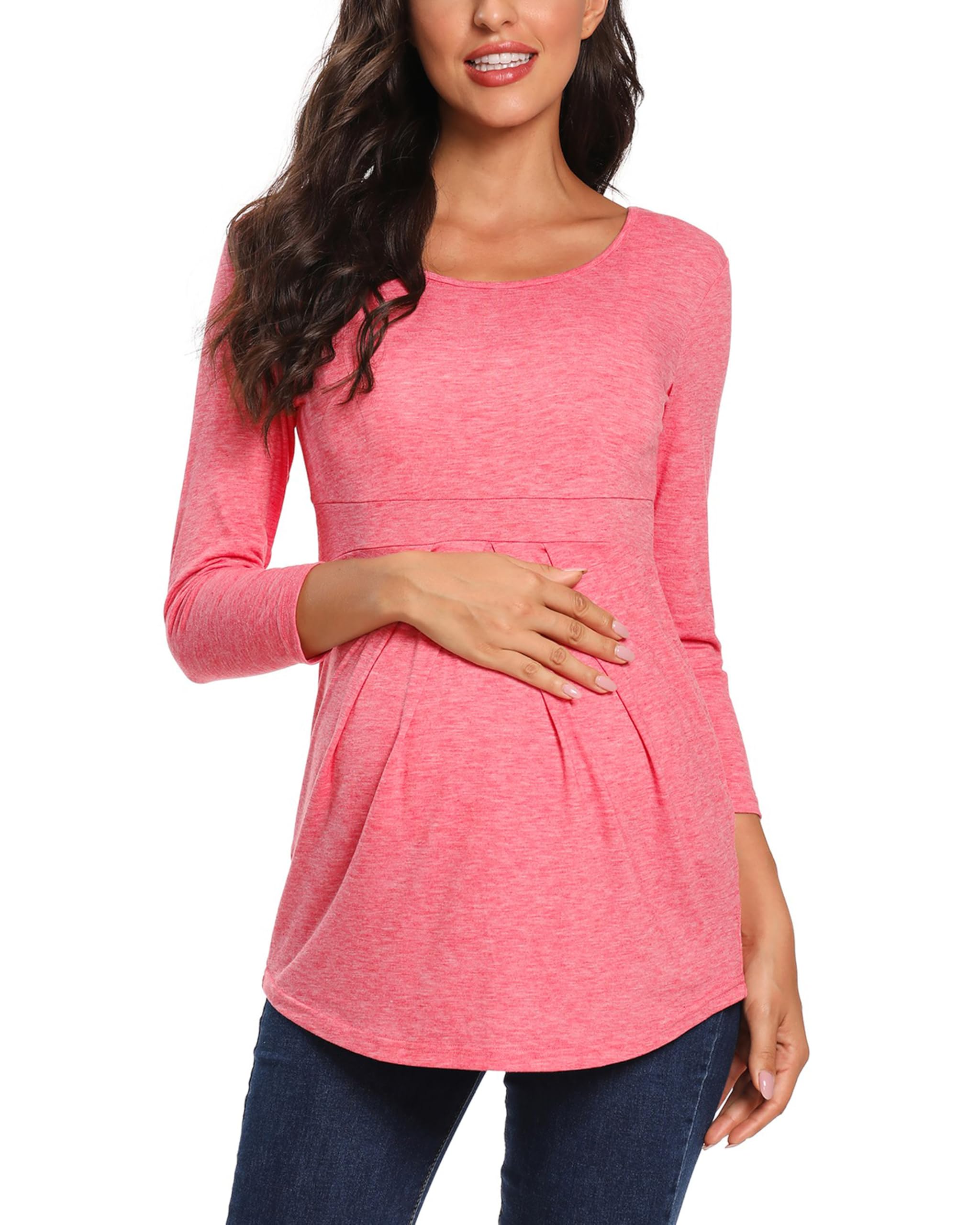 Love2Mi Damen Schwanger Umstandsmode 3/4 Ärmel Umstandsbluse Schön und Elegant T-Shirt