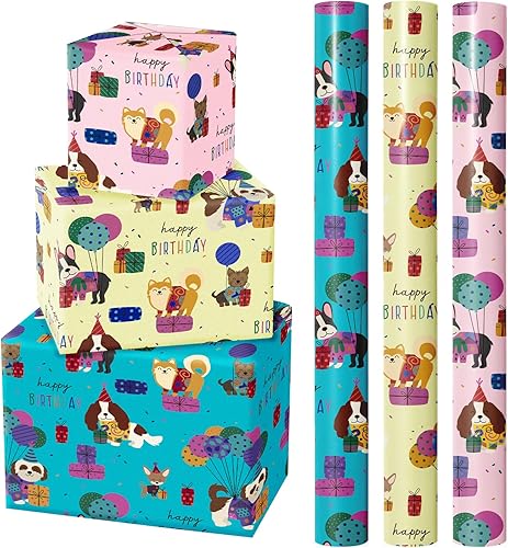 Miniatura 8 de WRAPAHOLIC Rollo de papel de regalo para baby shower mini rollo 3 rollos 17 x 120 pulgadas por rollo diseño de mariposa niña oso luna rayas para