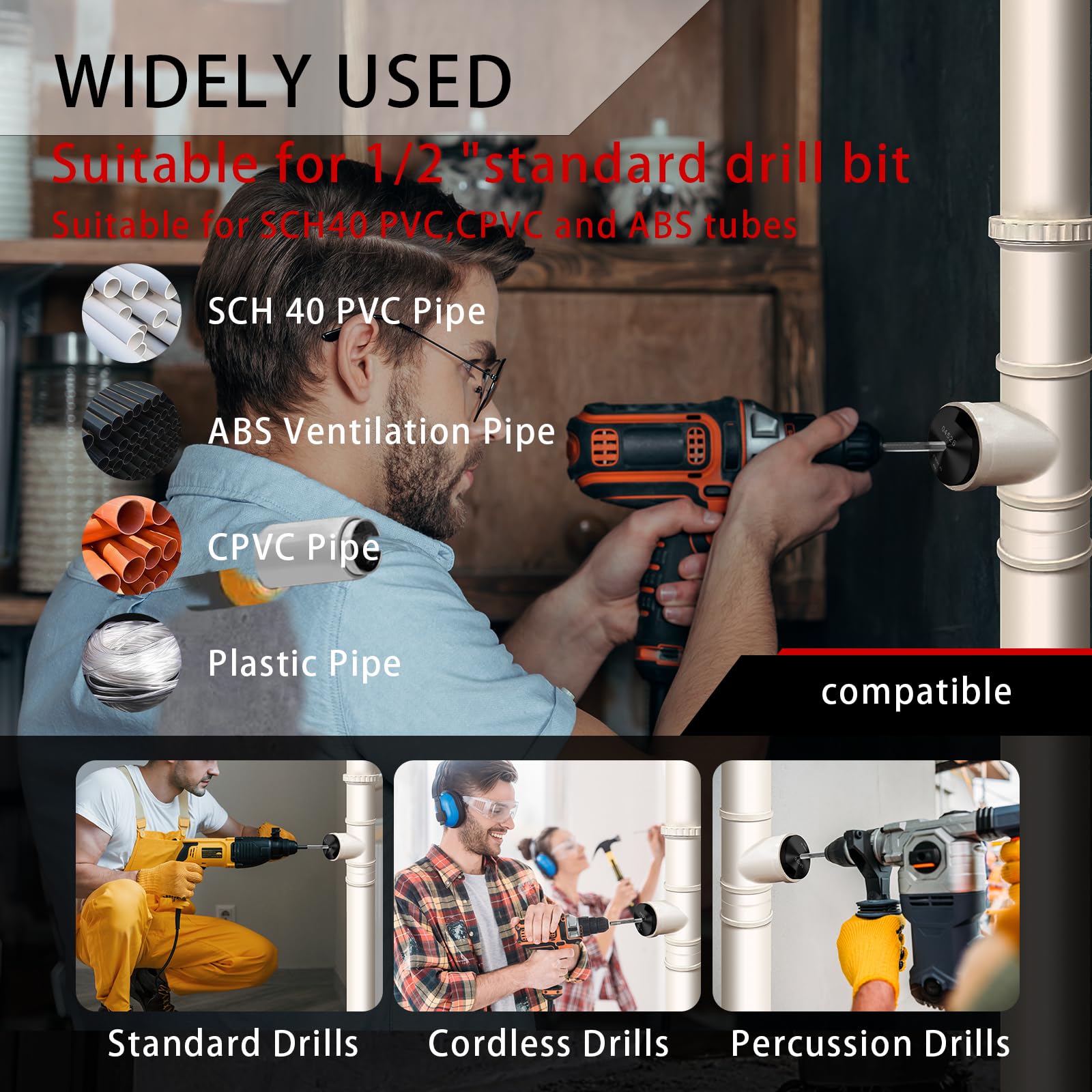 PPRK6 Plastic PVC Pipe Fitting Reamer 6 Piece Kit Fit Into Standard 1 2 Drills Pvc Pipe Reamer Tool Contains Ppr75 Ppr100 Ppr150 Ppr200 Ppr300 And Ppr400