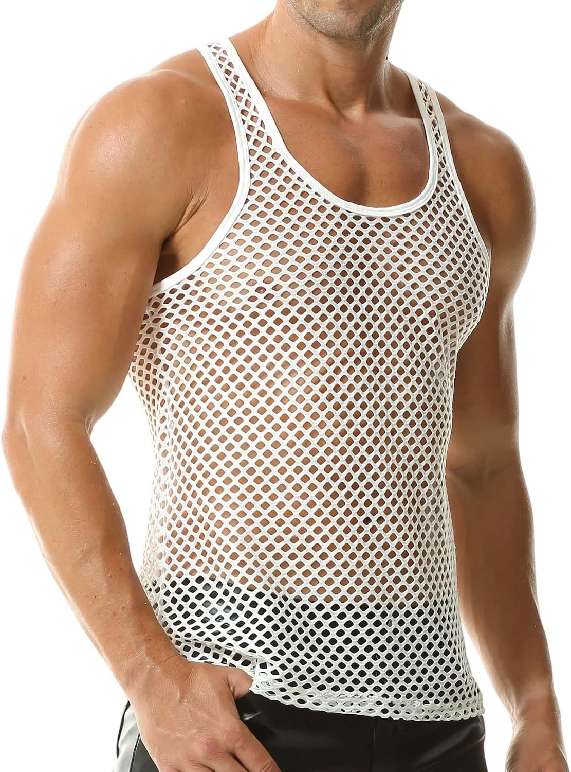 Men's Sleeveless Mesh Tank Tops Vest See Through Shirts Muscle Fit