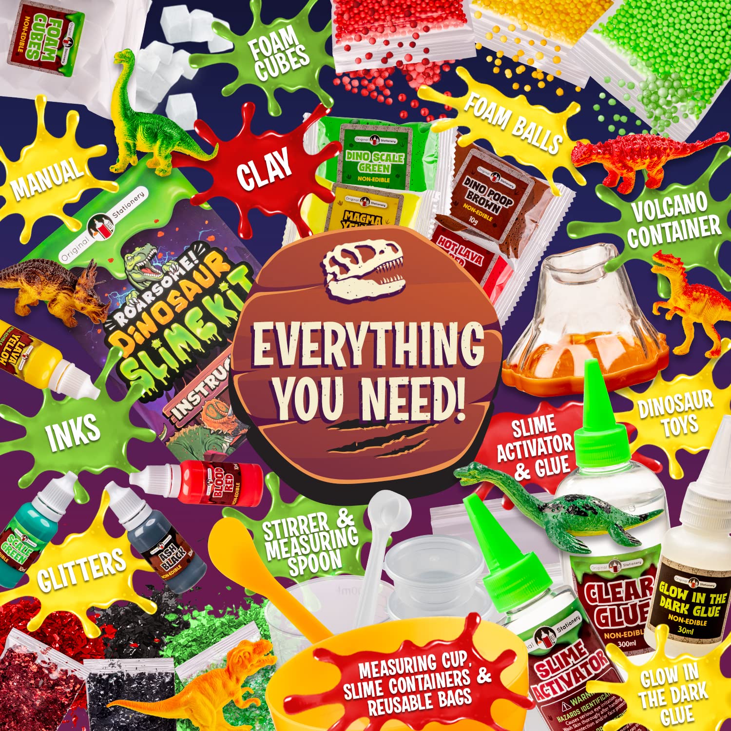 Buy Original Stationery Dinosaur Slime Kit, Glow in The Dark Slime