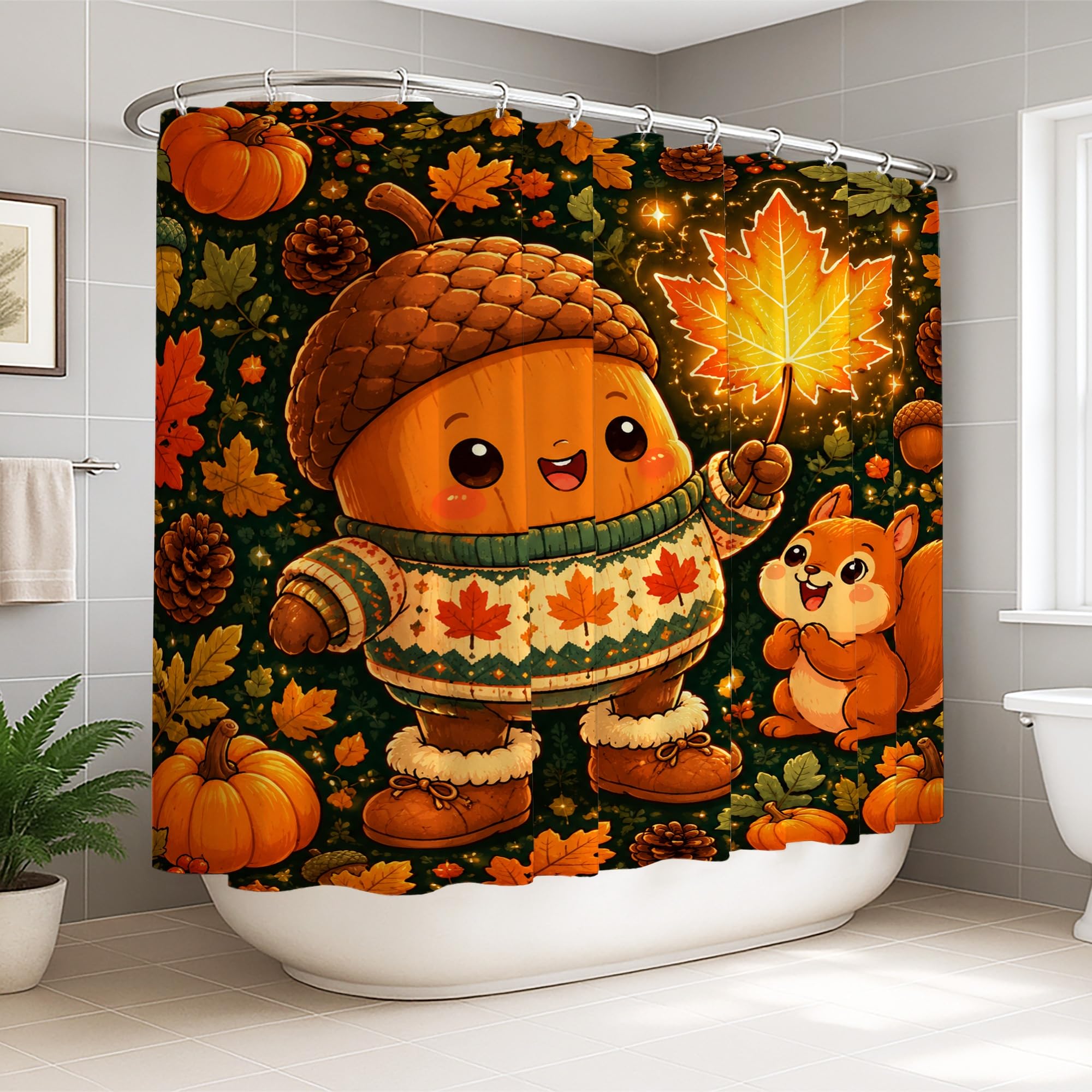 Rideau de douche extra large Acorn citrouilles en polyester orange 274x183 cm