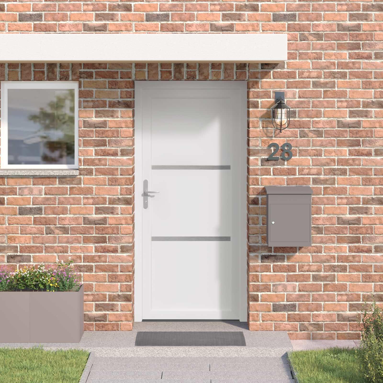 Vordertür Weiß PVC 108 x 208 cm mit Glas, Schloss, Beschlag, Zarge, Rahmen, Mehrfachverriegelung für Eingang, Sicherheit, Wärmedämmung, Schallschutz, Einbruchhemmend, Neubau, Renovierung
