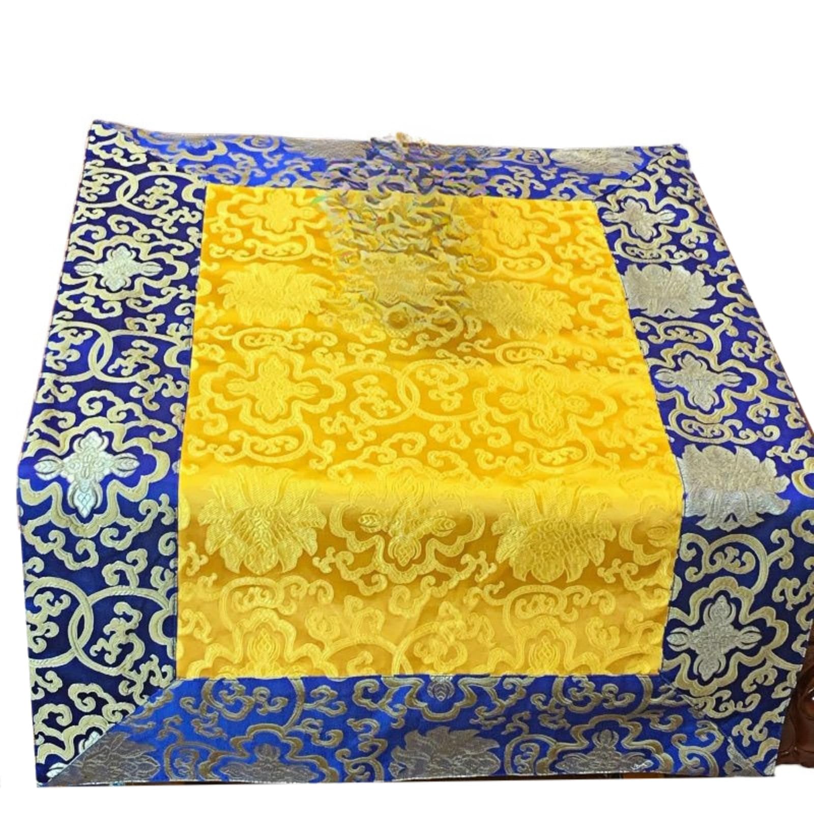 Nappe de style tibétain fleurie 70 cm, nappe double couche pour une ambiance zen