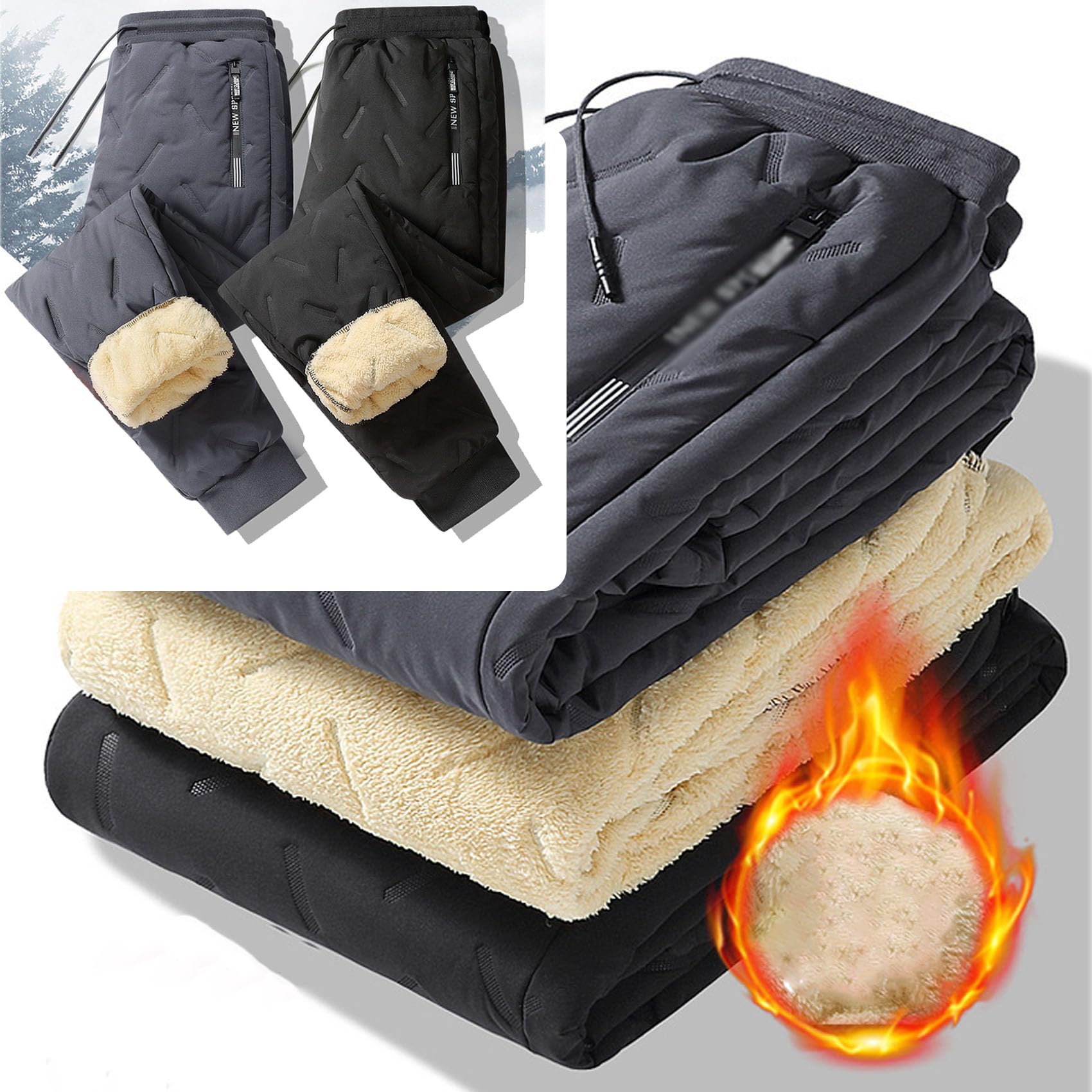 Fleece Thermal-Pants Unisex, Warm Outdoor Casual Pants, with Zipper Pockets, Lightweight Water Repellent — view 2