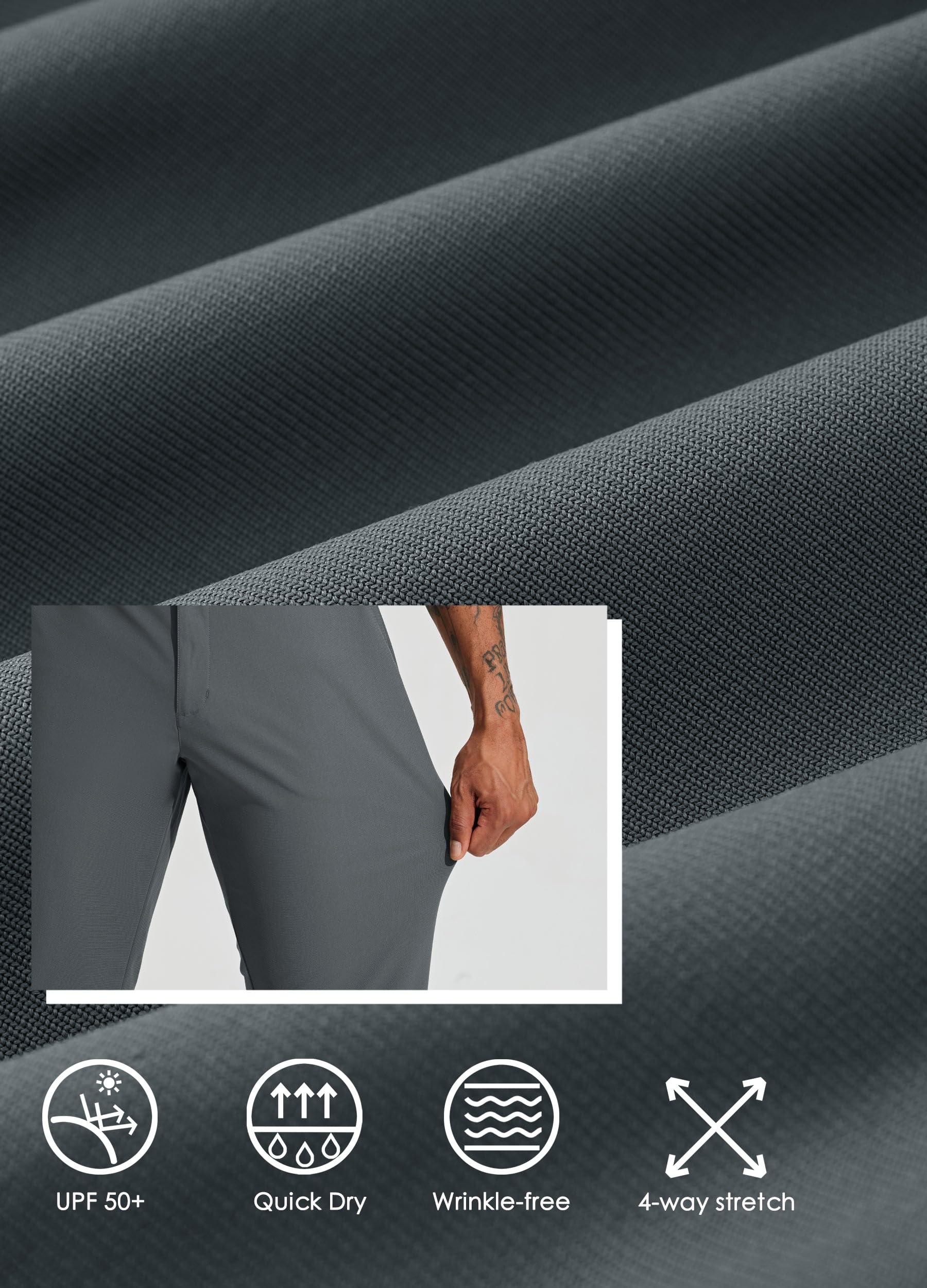 WILLIT Pantaloni da golf da uomo, elasticizzati, slim fit, ad asciugatura rapida, casual, da lavoro, elasticizzati, lunghi, con tasche, 30"/32", Cachi chiaro, 30 l