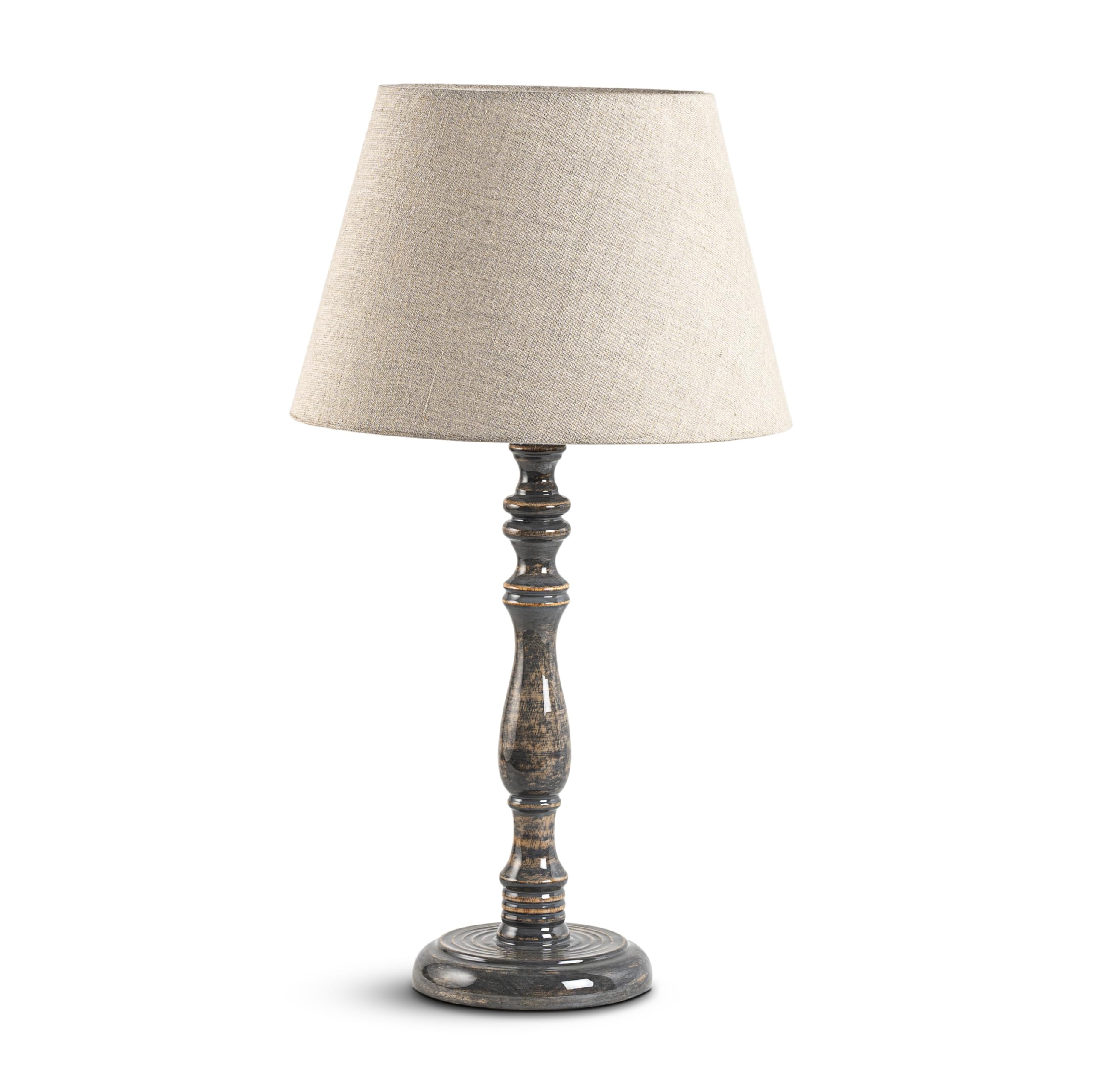  - Large Grey Wooden Table Lamp With Fabric Shade For Living Room Or Bedroom 55X30X30Cm