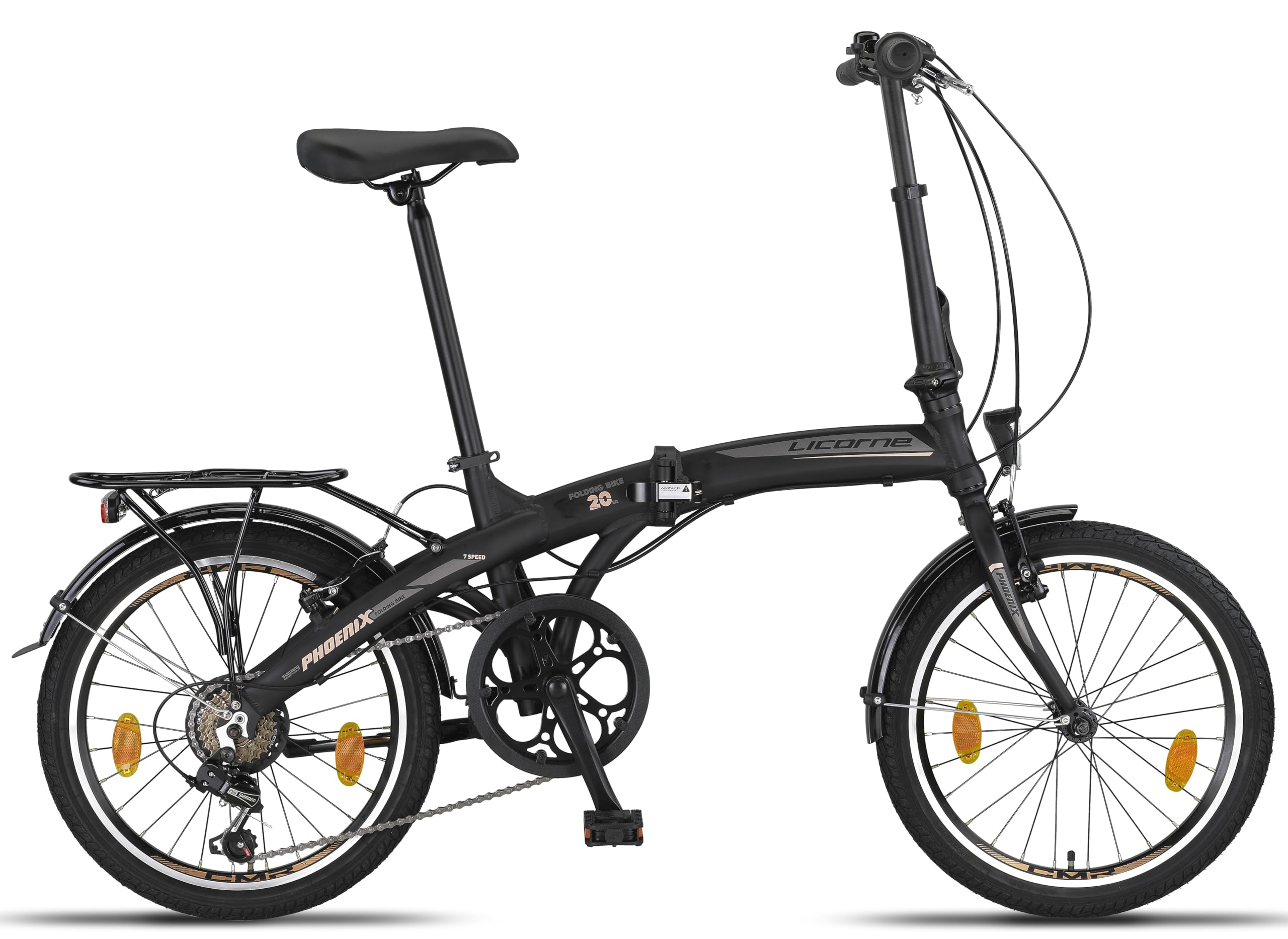 Licorne Bike Phoenix, bicicletta pieghevole in alluminio, 20 pollici, da uomo e da donna, con cambio a catena a 7 marce, telaio in alluminio, copertura StVZO, lampada anteriore