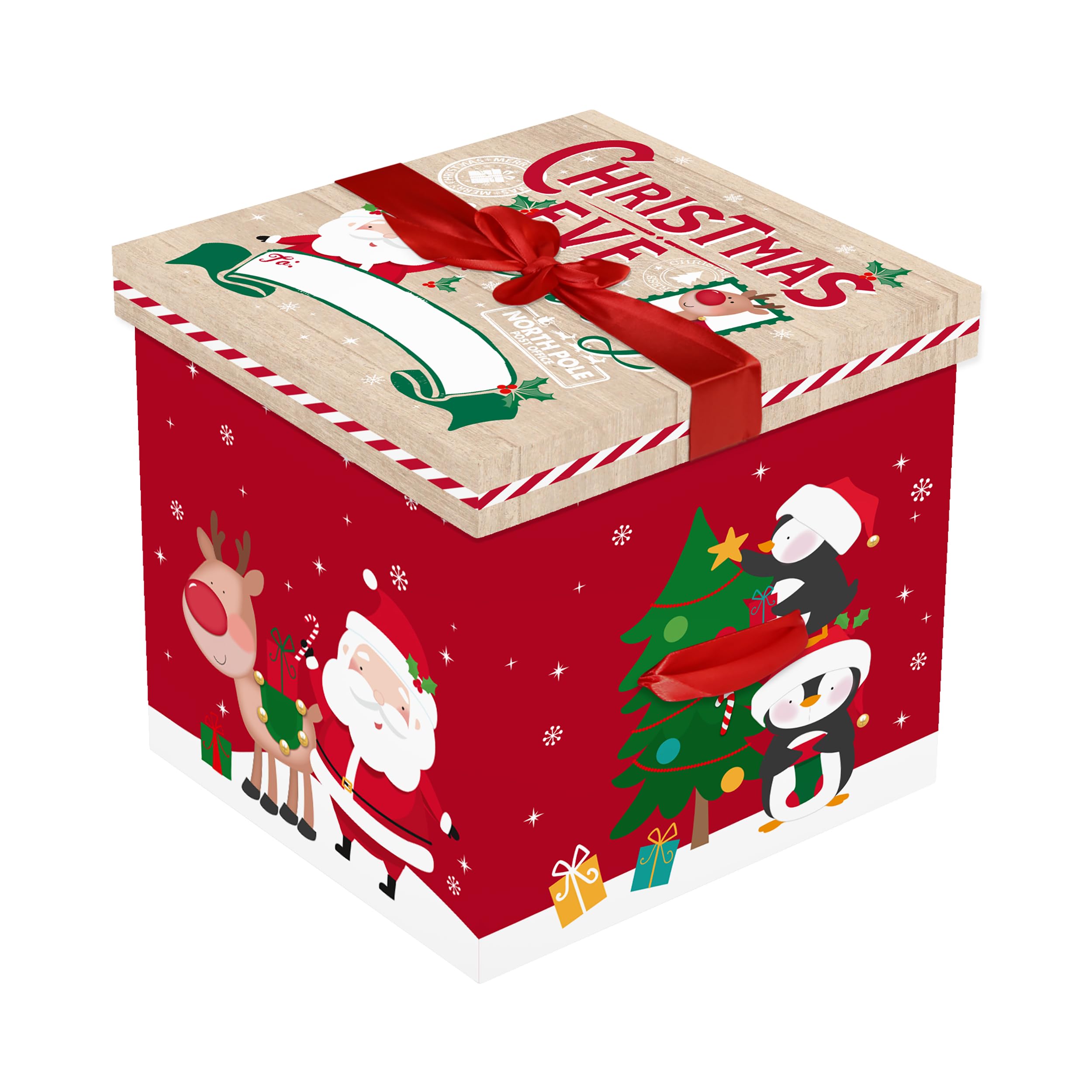 Eurowrap Christmas Eve Delivery Gift Box Square Shape Gift Set Keepsake Xmas North Pole Presents Personalise with Stickers Included