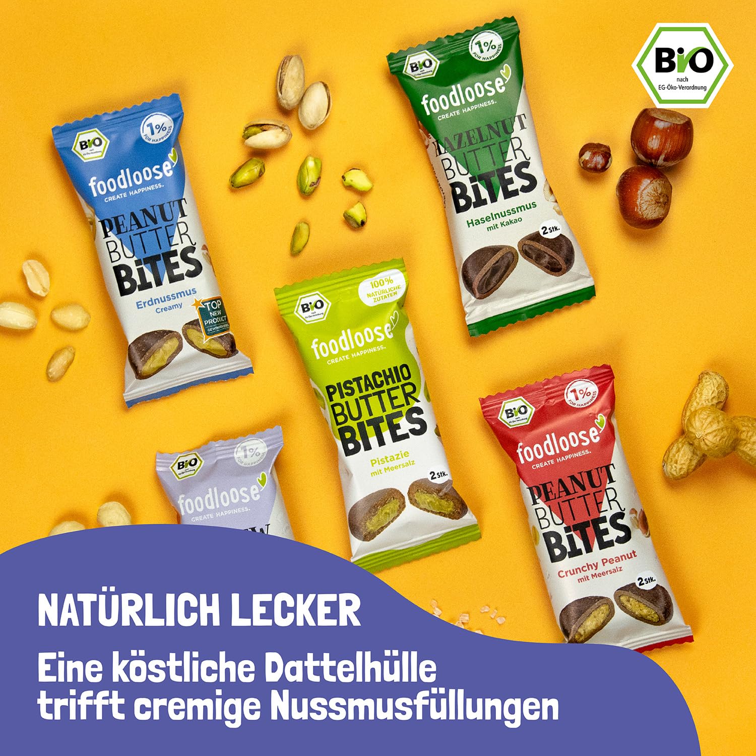 Foodloose Bio-Nut Butter Bites Probierpaket 5 Sorten 20 x 40g Vegan Glutenfrei