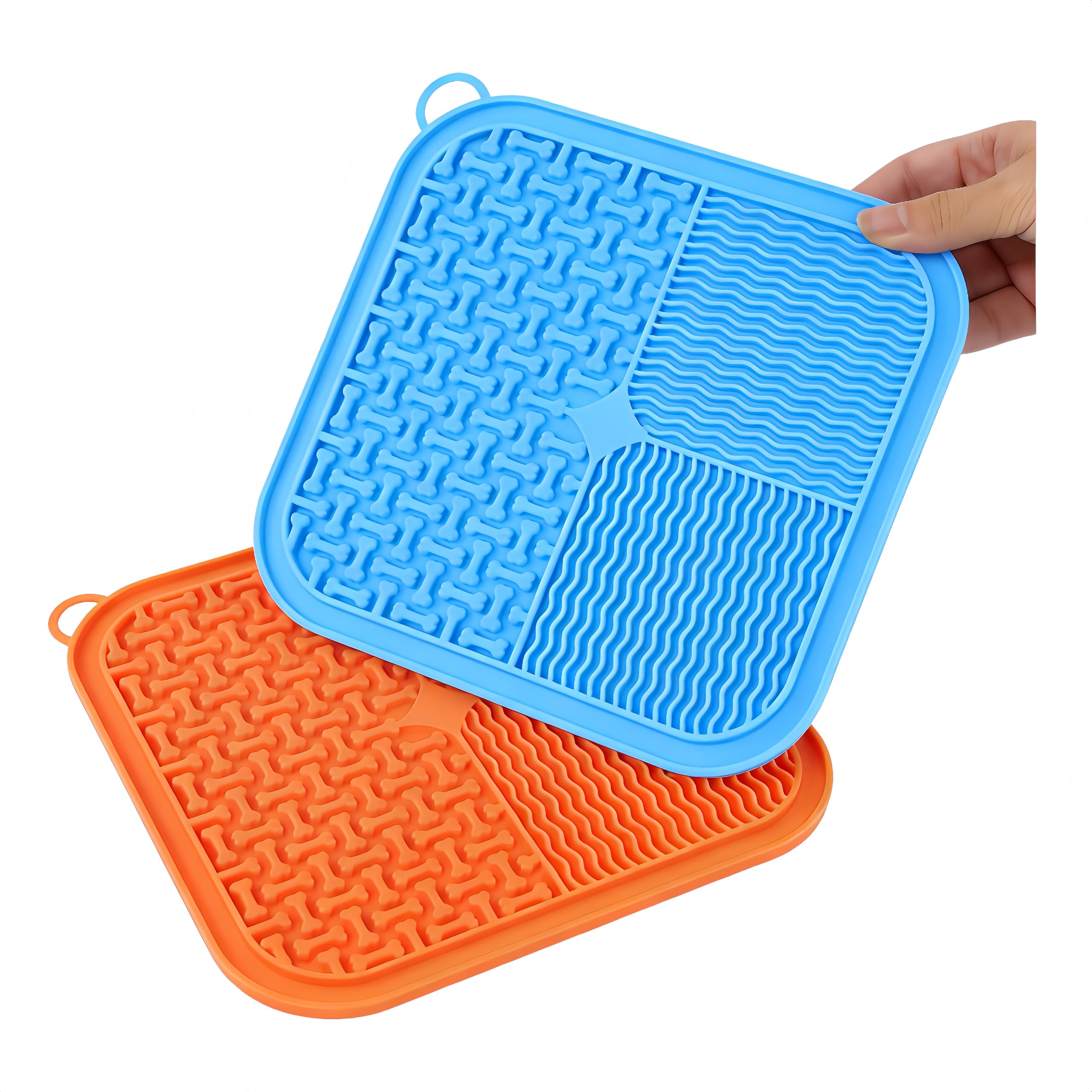 Confezione da 2 tappetini per cani e gatti, in morbido silicone, forte ventosa, divisori multifunzionali per alleviare l'ansia (arancione e blu)