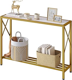 Tajsoon Entryway Table 41.8”, 2-Tier Entry Way Console Entrance Table, Narrow Sofa Table with Shelves, Ideal for Hallway, Entryway, Living Room, Foyer, Corridor, and Office (Gold & White)