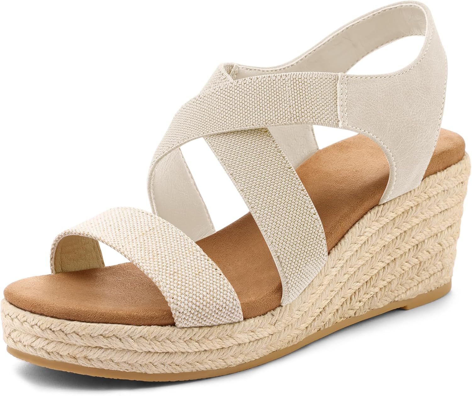 mysoft Women's Espadrilles Platform Wedge Sandals Slip on Open Toe Elastic Ankle Strap Casual Summer Shoes