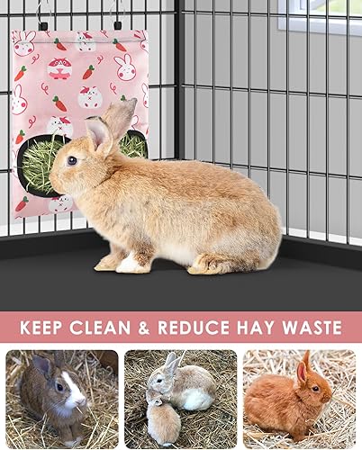 Miniatura 3 de Bissap Bolsa alimentadora de heno para conejos, 2 agujeros para colgar, bolsa de heno para conejillos de indias, conejos, chinchillas, hámsters,