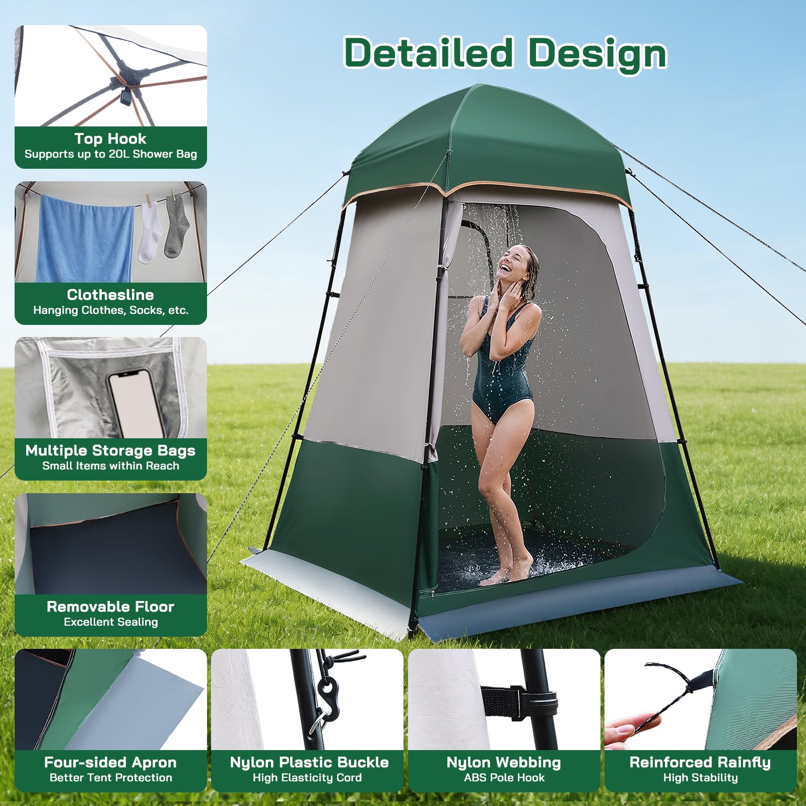 Tente de Douche de Camping 2 Personnes,Tente de Douche Protection de la Vie Privée,UPF50+ Tente de Camping 160 x 160 x 240cm Toutes Saisons pour l'extérieur, la Plage, la pêche, la Douche... | Pop Up, 4 saisons, imperméable et coupe-vent, UPF50+, portable