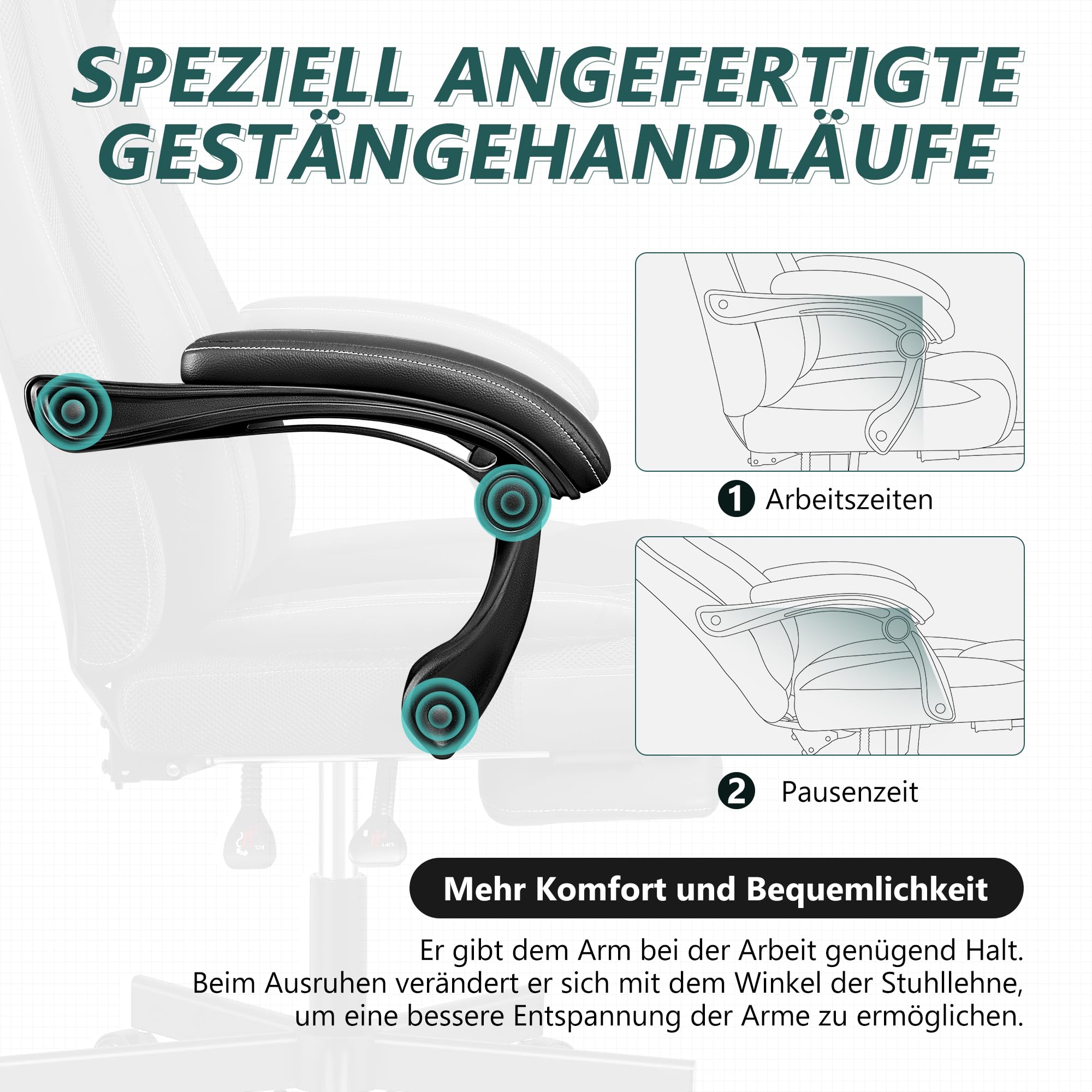 Chefsessel Breiter Bürostuhl ergonomischer Schreibtischstuhl hohe Rückenlehne 150KG mit Fußstütze Office Chair aus PU-Leder, Schwarz
