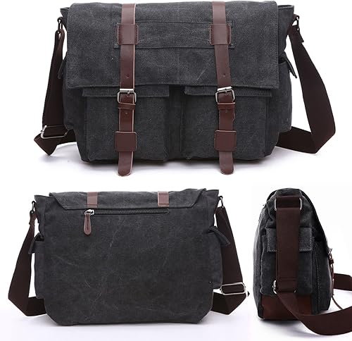 Miniatura 2 de Bolsa de mensajero de lona militar, bolsa de hombro para laptap para hombres, bolsa de trabajo cruzada, bolsa de negocios casual