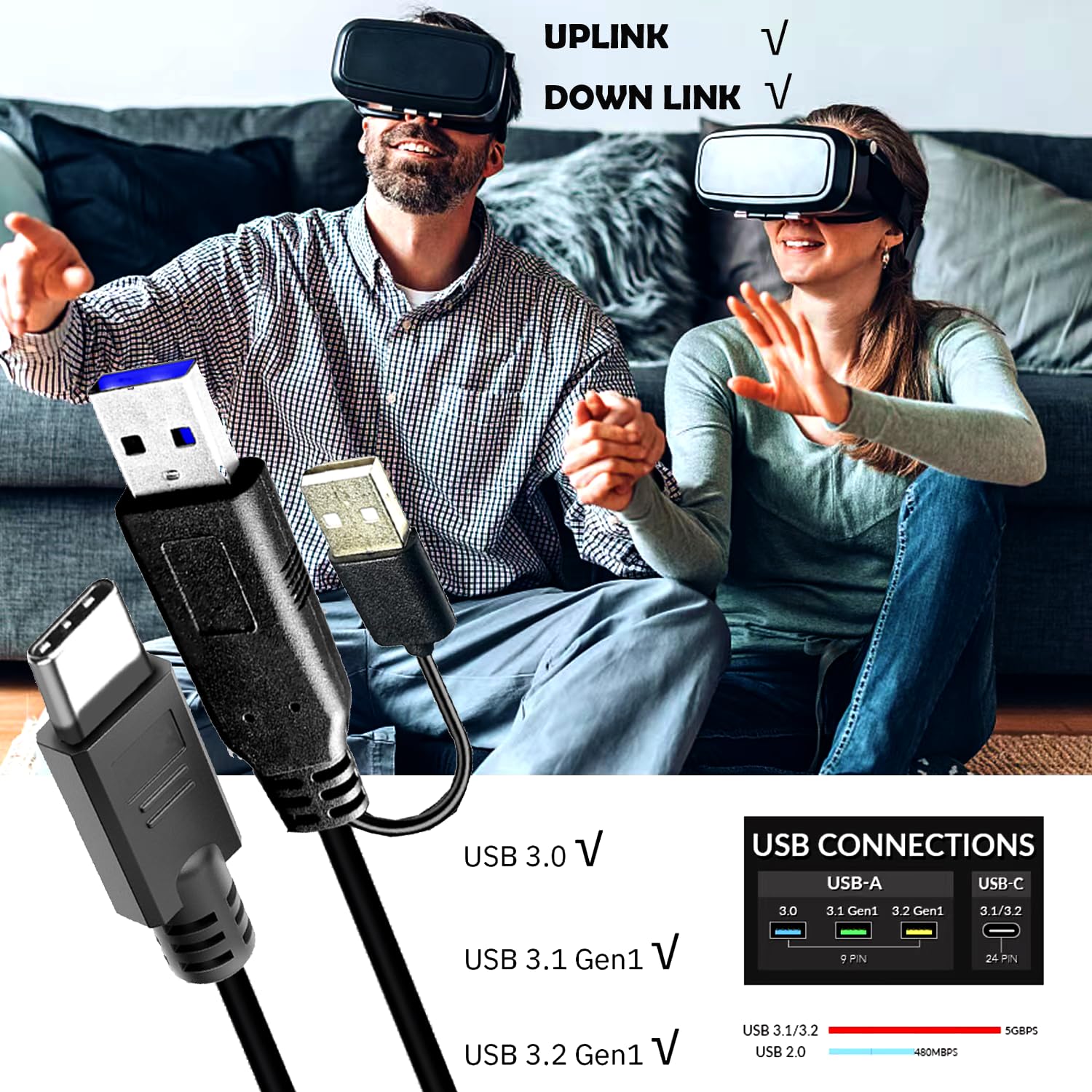Cable USB 3.0 de 50 pies, extensor USB 3.0 (macho A a C-macho), cable extensor USB 3.0 compatible con cámaras web, cámaras, teléfonos, concentradores USB, ratones, teclados, impresoras