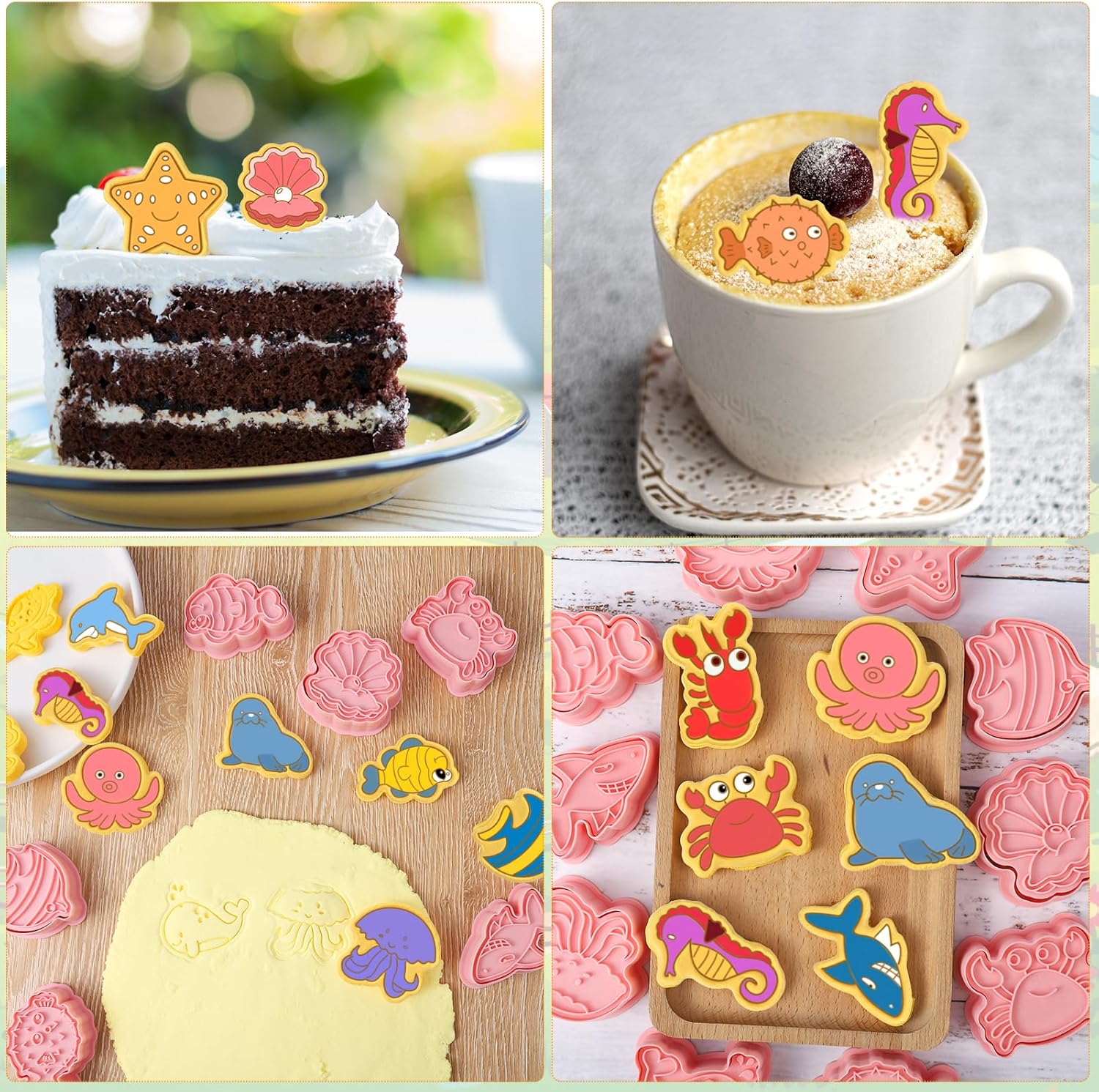 16 PCS Under The Sea Cookie Cutter Set with Plunger Stamper Set, Ocean See Cookie Cutters, Sea Creature Cookie Cutter Set, 3D Marine Animals Shape Cookie Cutters for Baking Birthday - Image 6