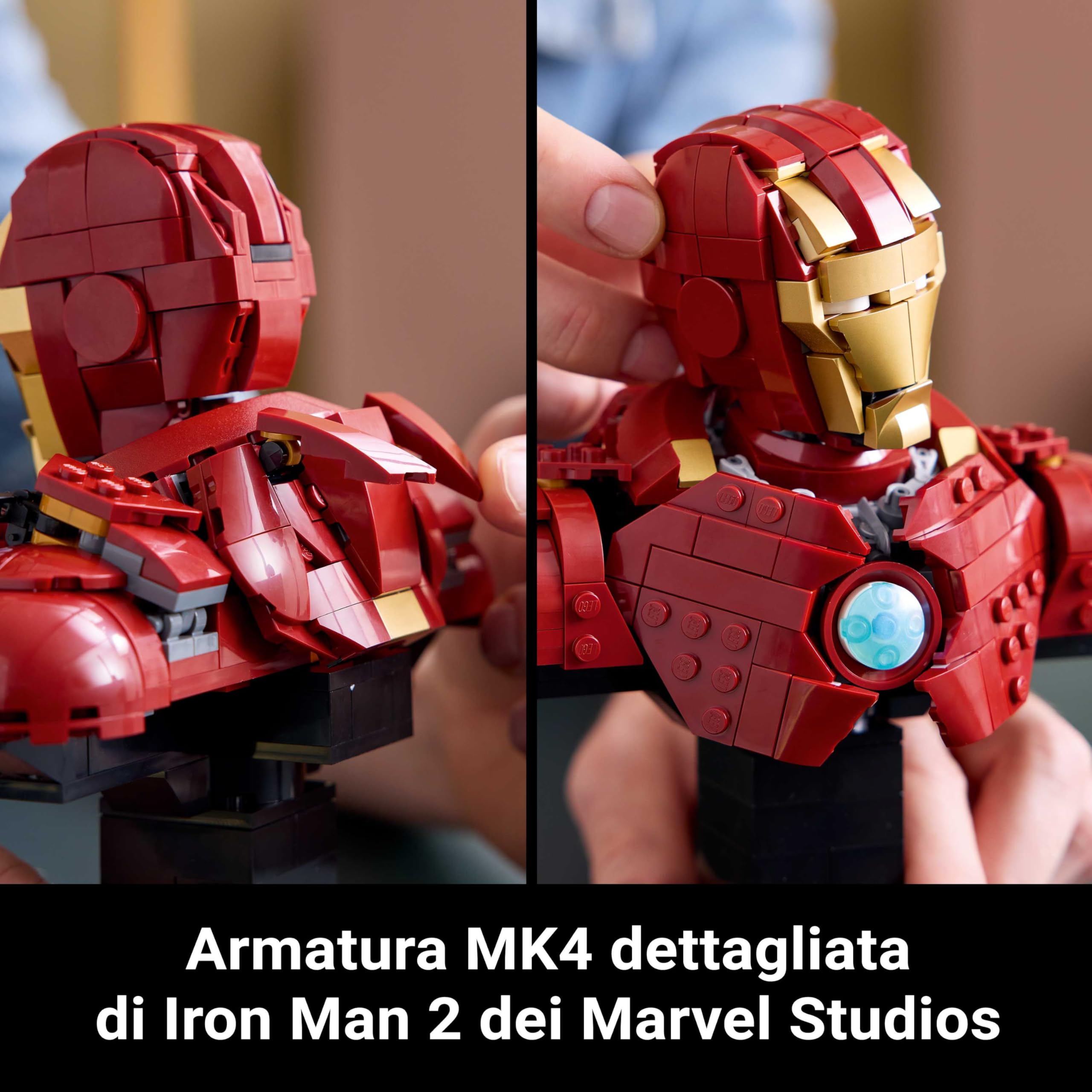 LEGO | Marvel Busto di Iron Man MK4 - Set di Costruzioni per Adulti Fai da Te con Minifigure di Tony Stark, Cannoni a Spalla e Testa Rotante - Regalo da Collezione per i Fan degli Avengers - 76327 | Set di modellini da esposizione per adulti, minifigure T