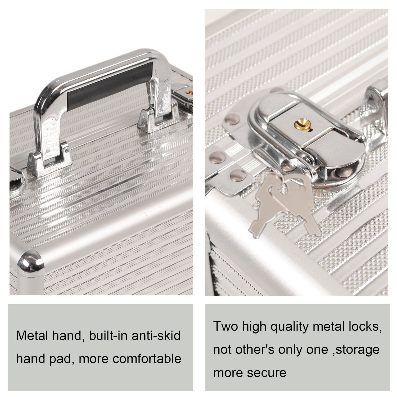 Schminkkoffer Silber Kosmetikkoffer Alu Werkzeugkoffer Nagel Koffer Beauty Case Make up Organizer