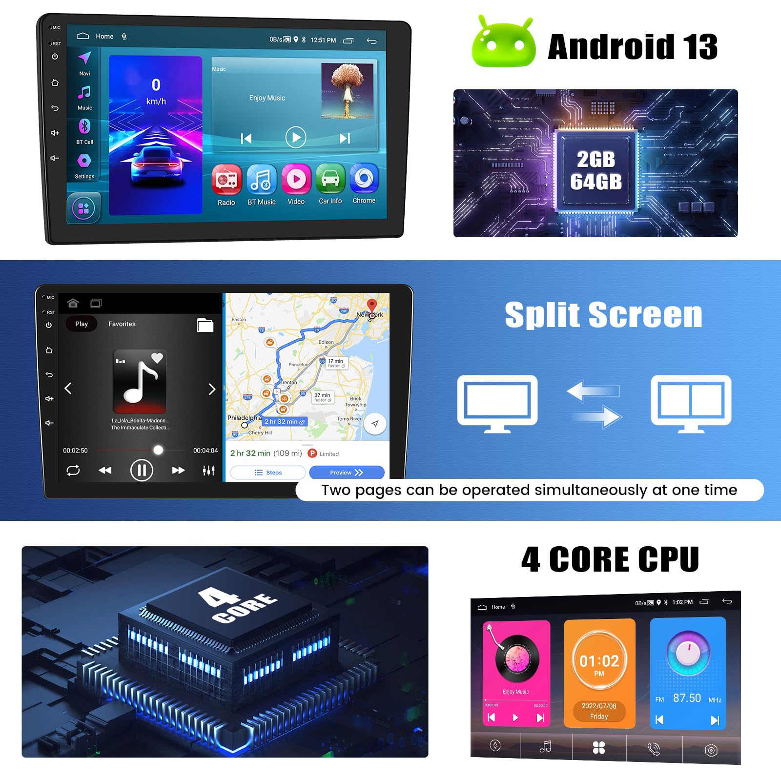 Autoradio Android 9" Per Peugeot 308/408 (2008-2015) - GPS, Bluetooth, WiFi, Touchscreen, Con Telecamera Retro