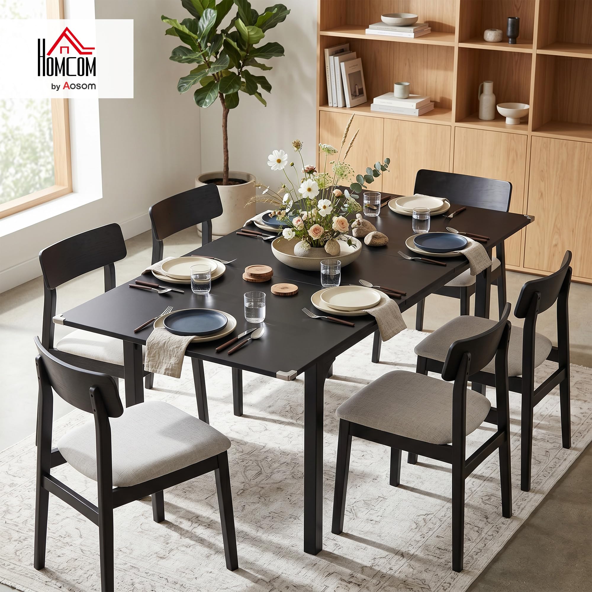 HOMCOM Tavolo da Pranzo Allungabile 4-6 Posti Espandibile 120-160 cm Nero | Tavolo Moderno, da Cucina e Studio, Rettangolare, con Gambe in Acciaio