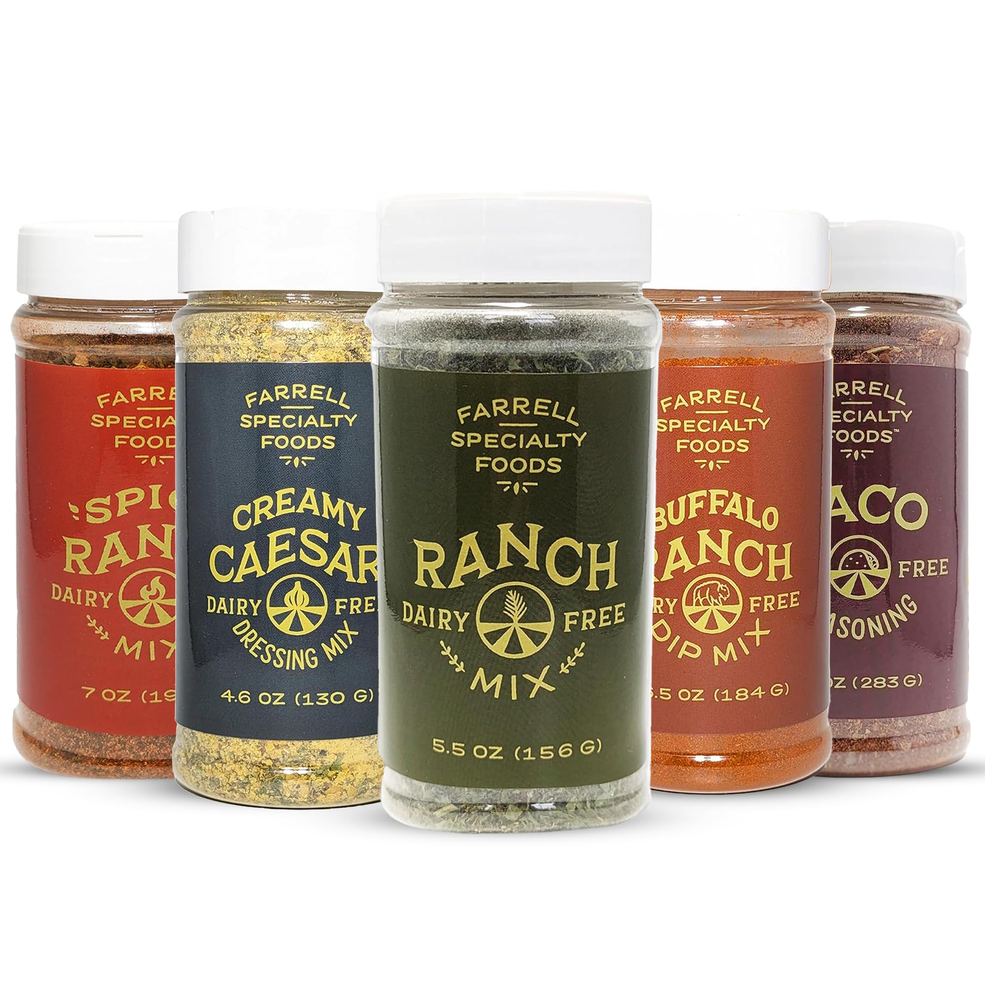 Dairy-Free Seasoning Mix Bundle by Farrell Specialty Foods – Dairy, Egg, Soy, Nut, & Sugar Free – Delicious Ranch, Caesar, Buffalo Ranch, Spicy Ranch, Taco Seasoning Mixes (Keto & Vegan Friendly)