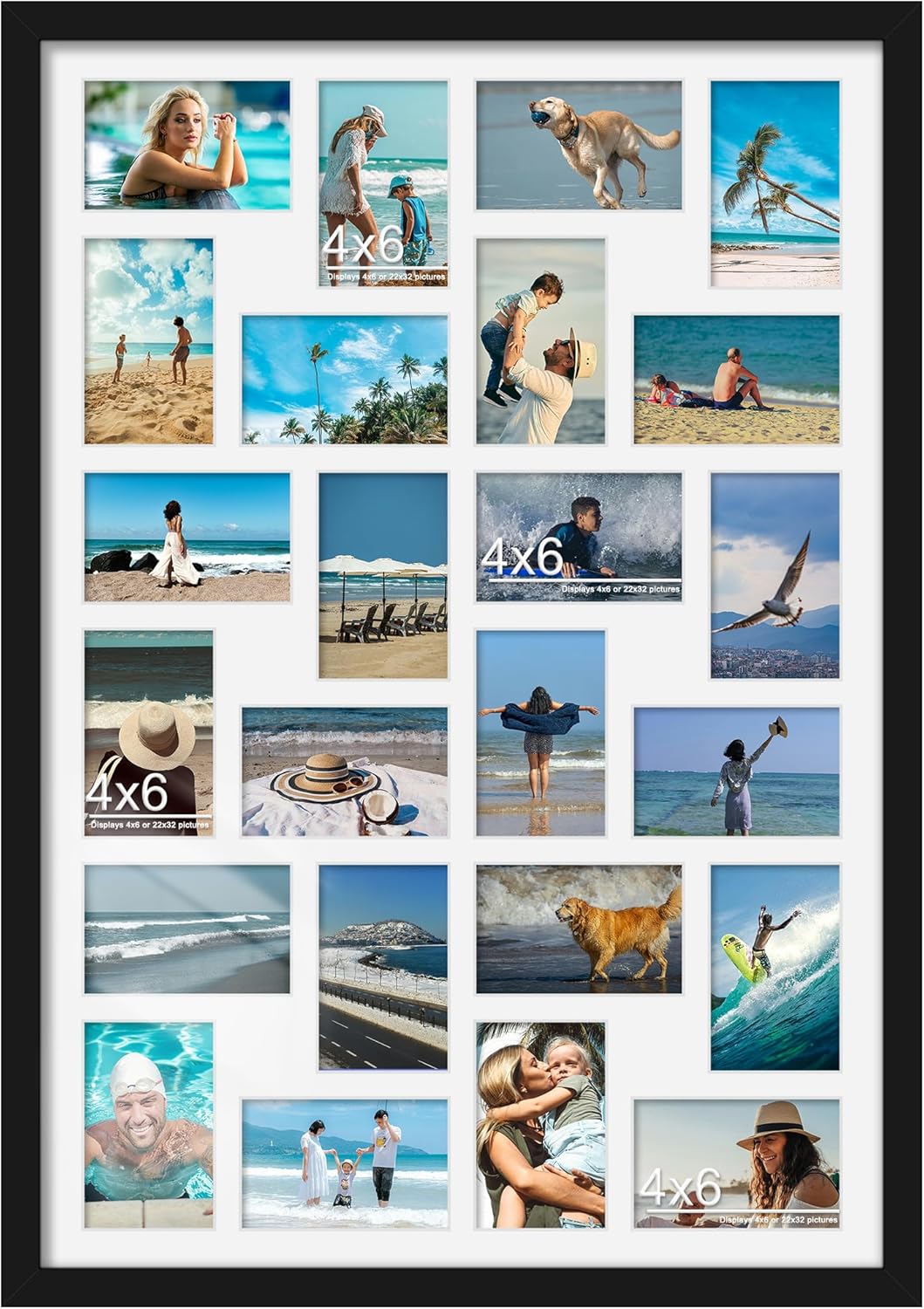 22x32 Collage Picture Frame 4x6 Picture Frames Collage Wall Decor Displays twenty four 4x6 inch Photos Available Horizontal Wall Mounting Display and Vertical Black Black 22x32?4x6 opening?
