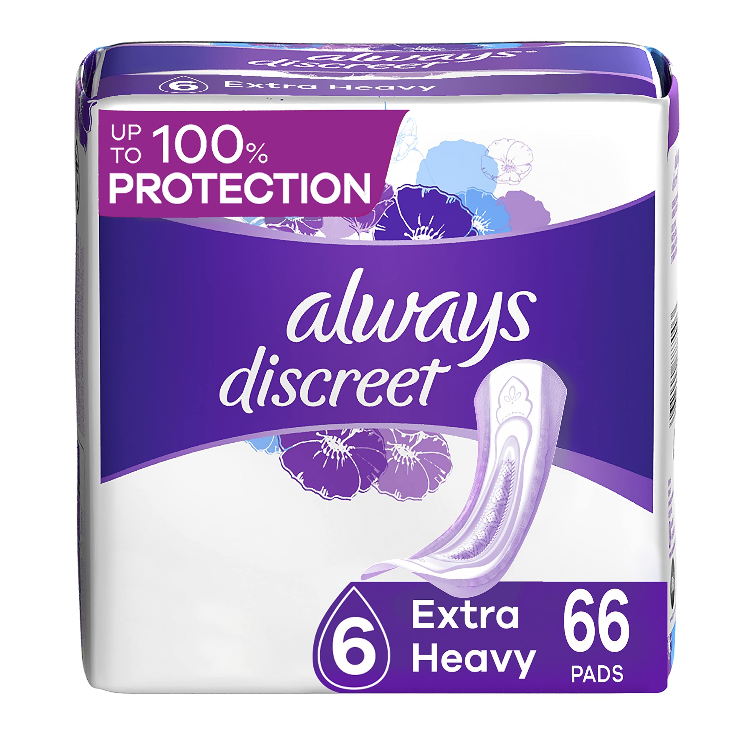 Always Discreet Adult Incontinence & Postpartum Pads For Women, Extra Heavy Overnight Absorbency, Regular Length, 33 Count x 1 Packs (66 Count total) (Packaging May Vary)
