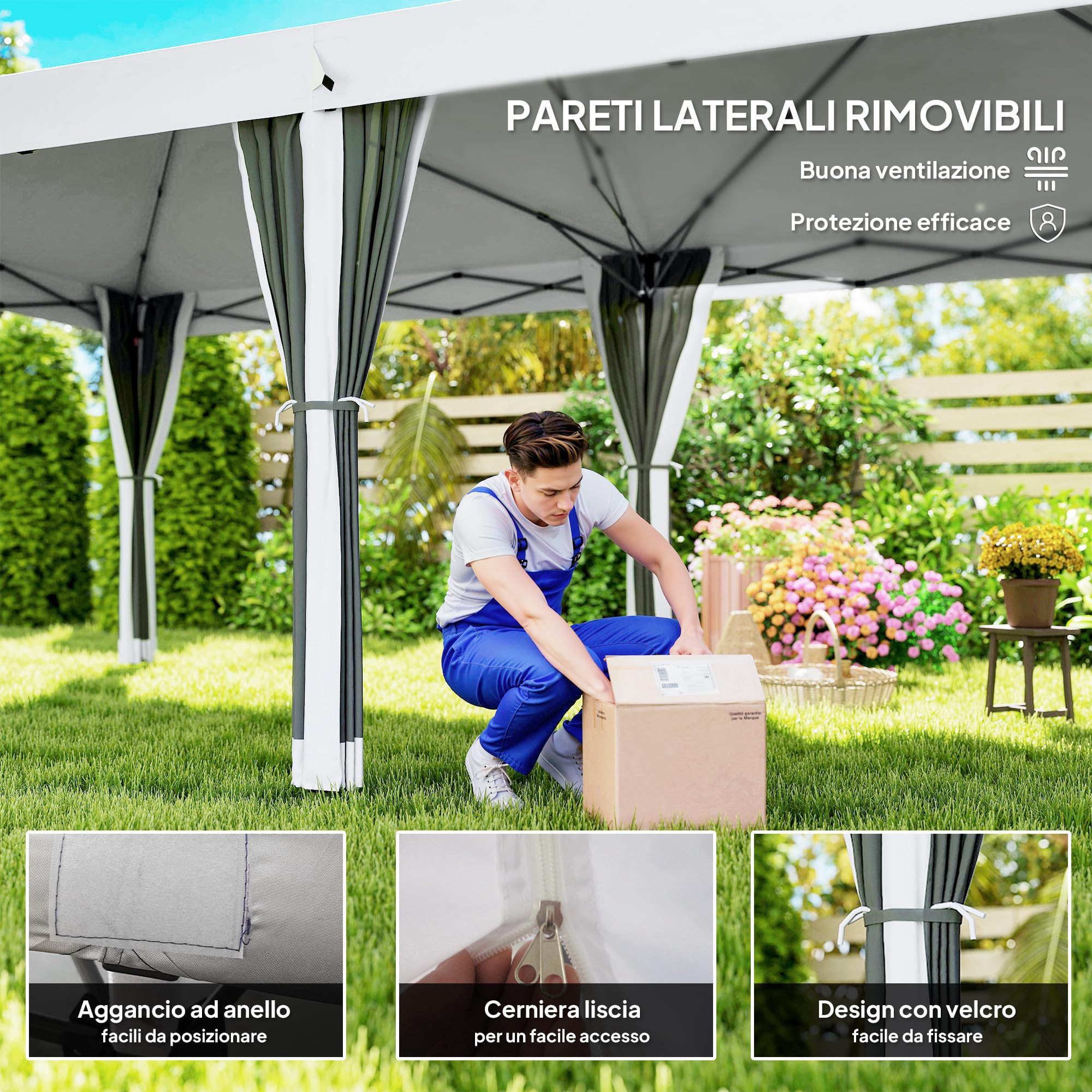 Outsunny Gazebo Pieghevole 6x3 m Pop Up con Zanzariera Anti UV Crema | Borsa da Trasporto, Gazebo da Esterno Resistente, Acciaio, Tessuto Oxford, Giardino, Feste, Campeggio