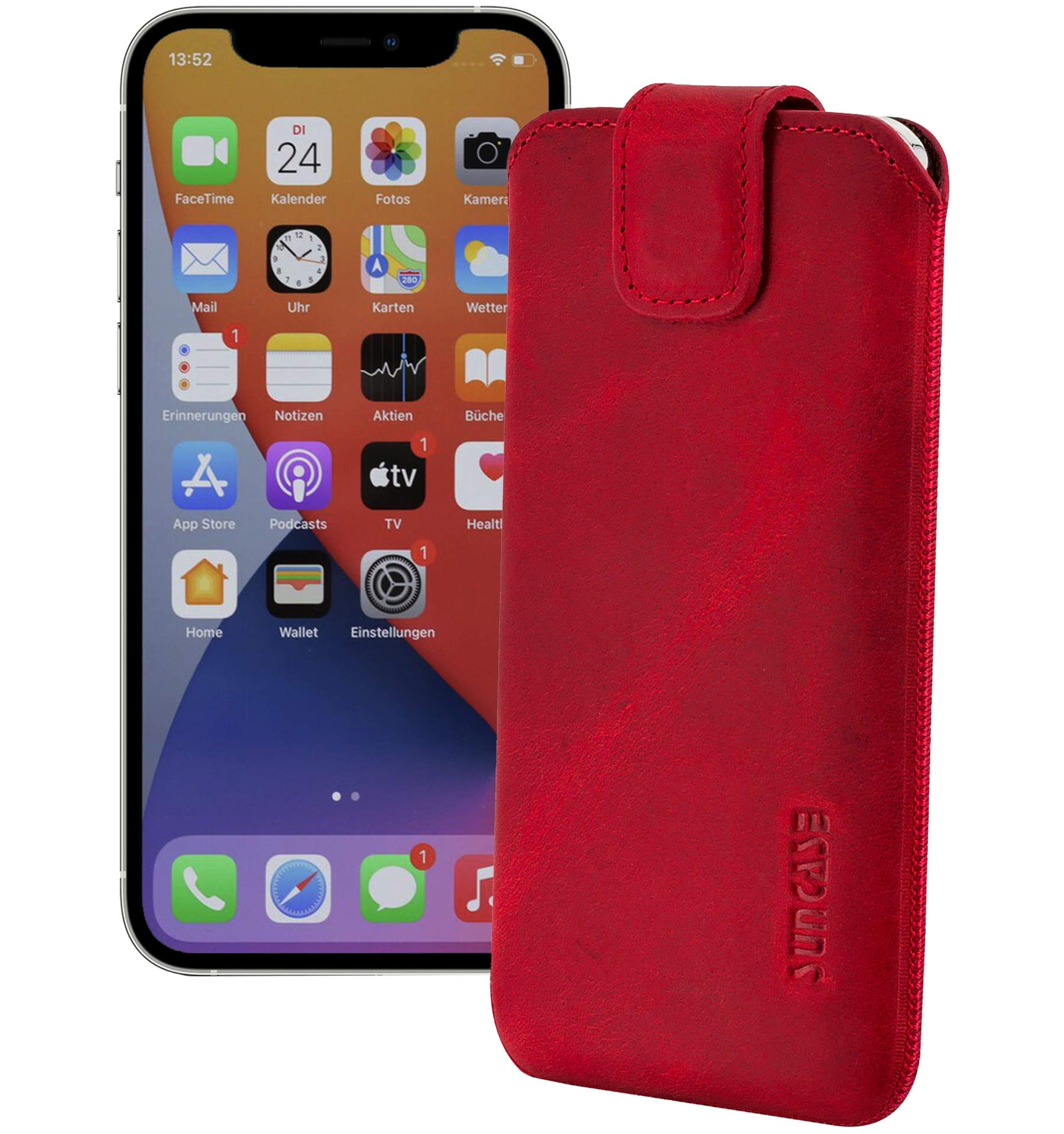 Suncase - Custodia in vera pelle per Swissvoice G50, con linguetta di estrazione e chiusura magnetica, colore: Blu