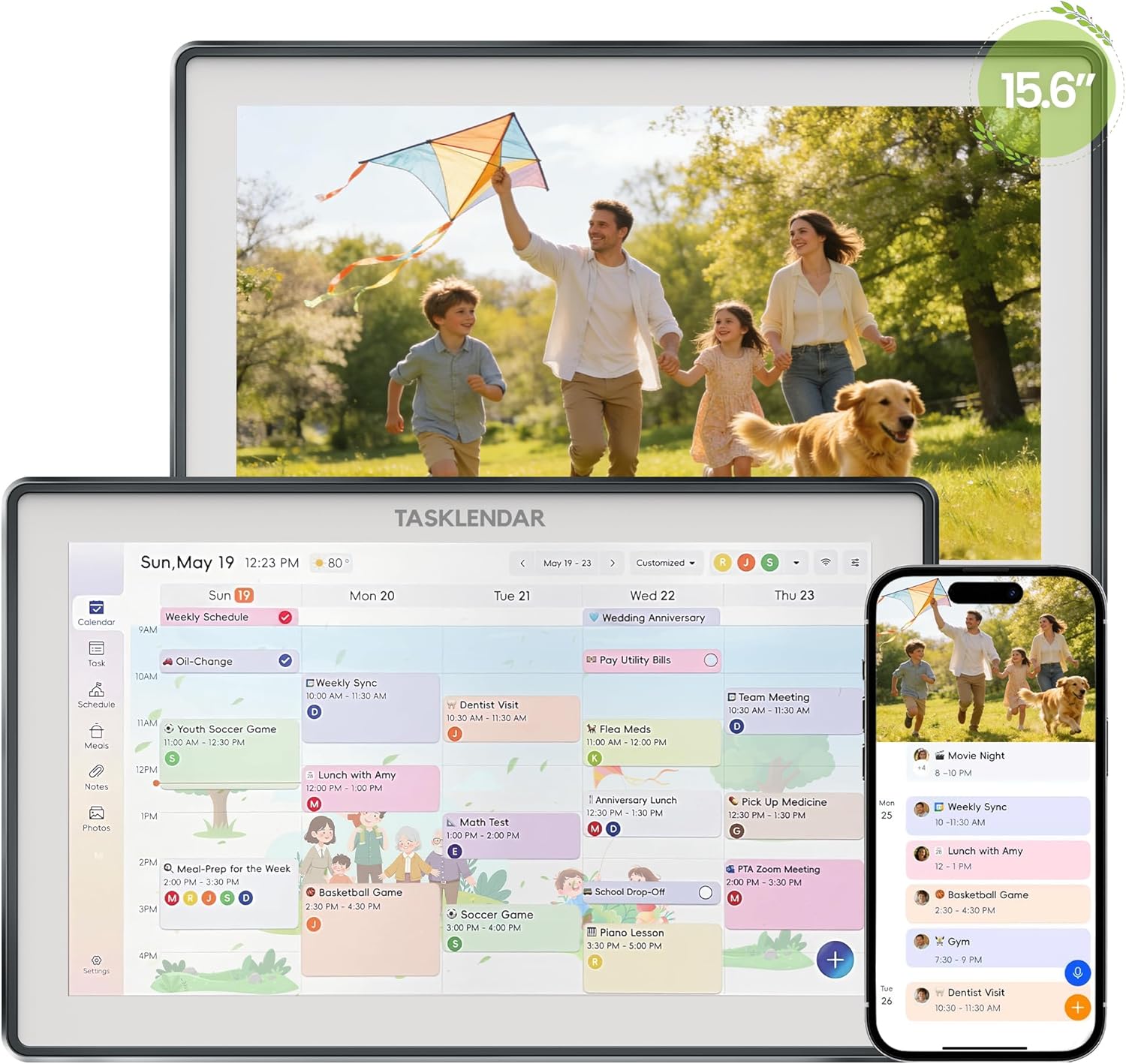 15.6’’ Digital Calendar Frame Wall Touchscreen Electronic Calendar, Smart Family Planner for Schedule, Chore Chart & Meals Task Organizer, Digital Photo Display, Wall & Desk Mountable, Gray