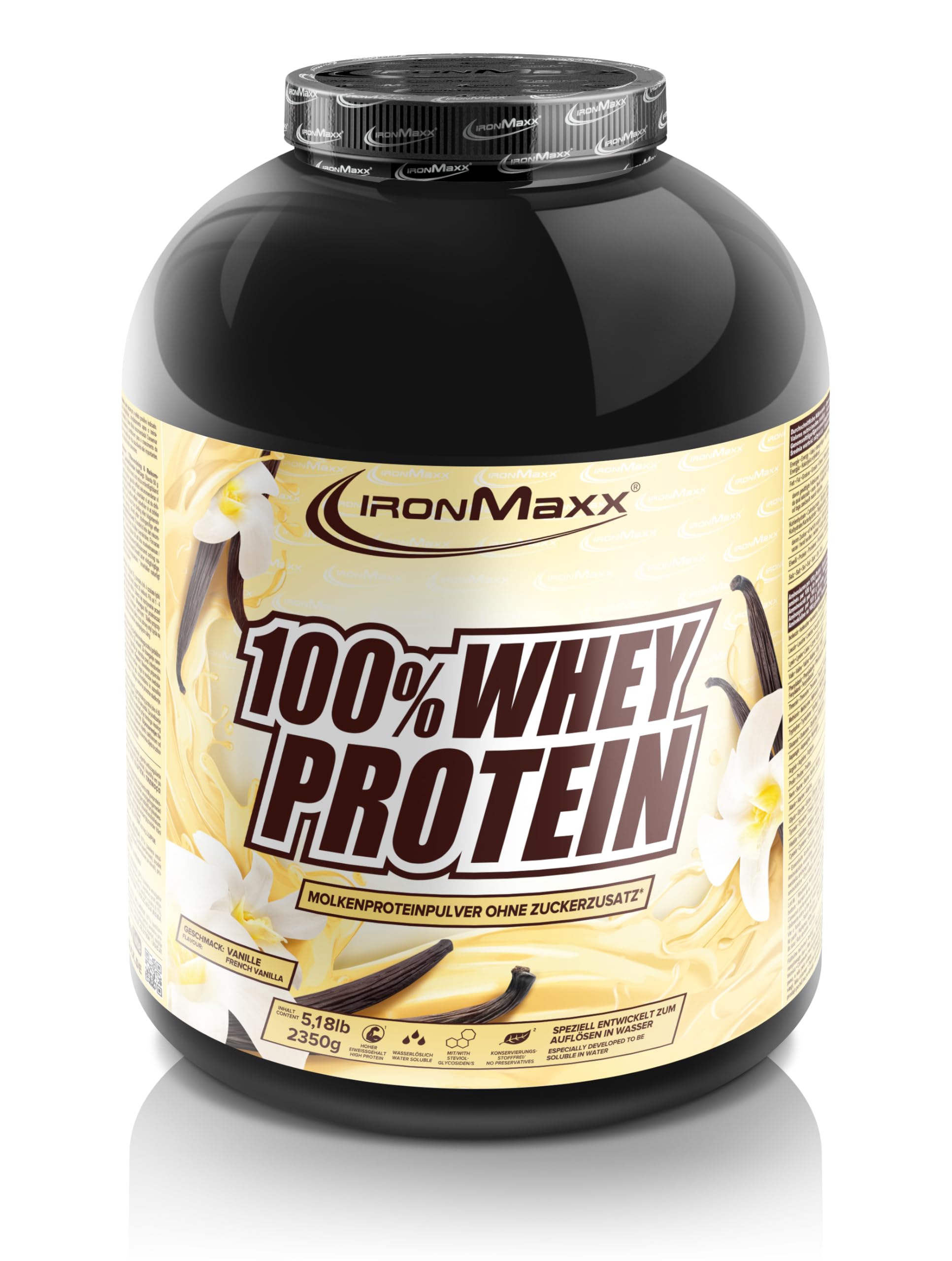 IronMaxx 100% Whey Protein 900 g - Proteína de Suero en Polvo Sabor Vainilla Francesa | Con BCAA | Fácil Disolución | Batido de Proteínas para Fitness y Gimnasio