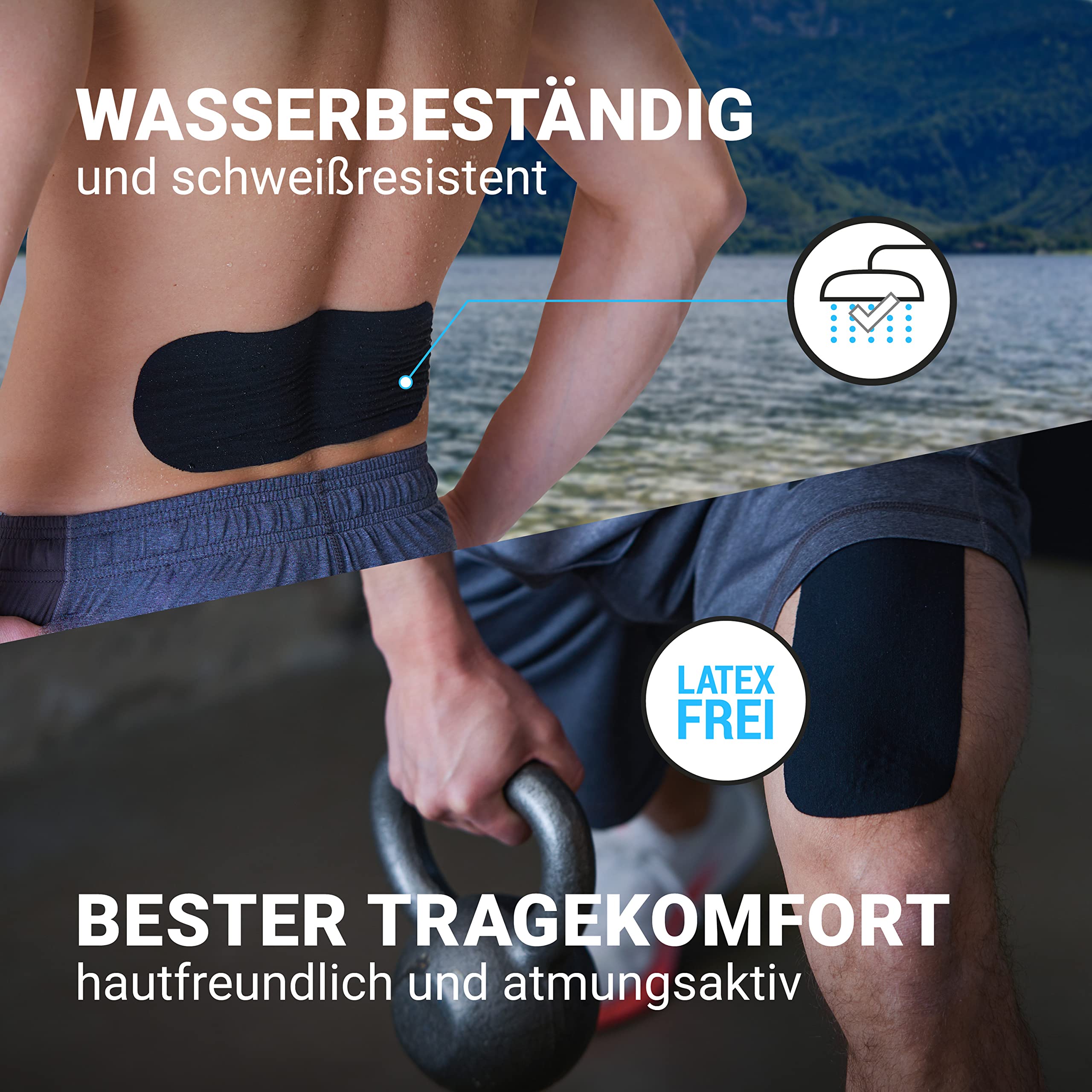 TRUETAPE Kinesiotapes extra breit I Kinesiologie Tape (10cm x 5m) | Tape für große Muskelgruppen | hautfreundlich, wasserfest und schweißresistent | schwarz (Packung mit 5)