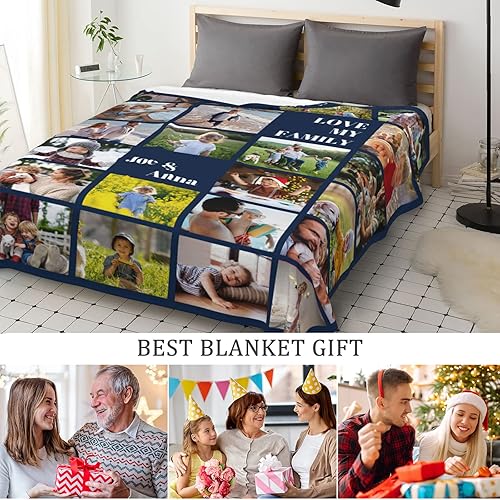 Miniatura 7 de Manta personalizada con texto de fotos, collage de fotos personalizada, manta de forro polar, regalos para el día del padre, día de la madre, niña,