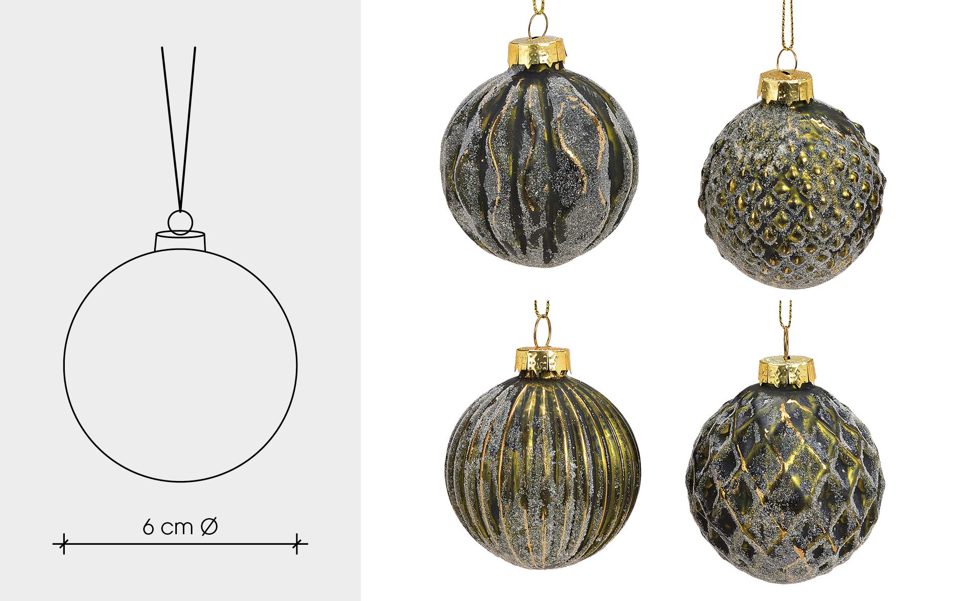 MC Lot de 12 boules de Noël en verre Ø 6 cm Décoration de sapin de Noël, Verre, Vert doré., Ø 6cm