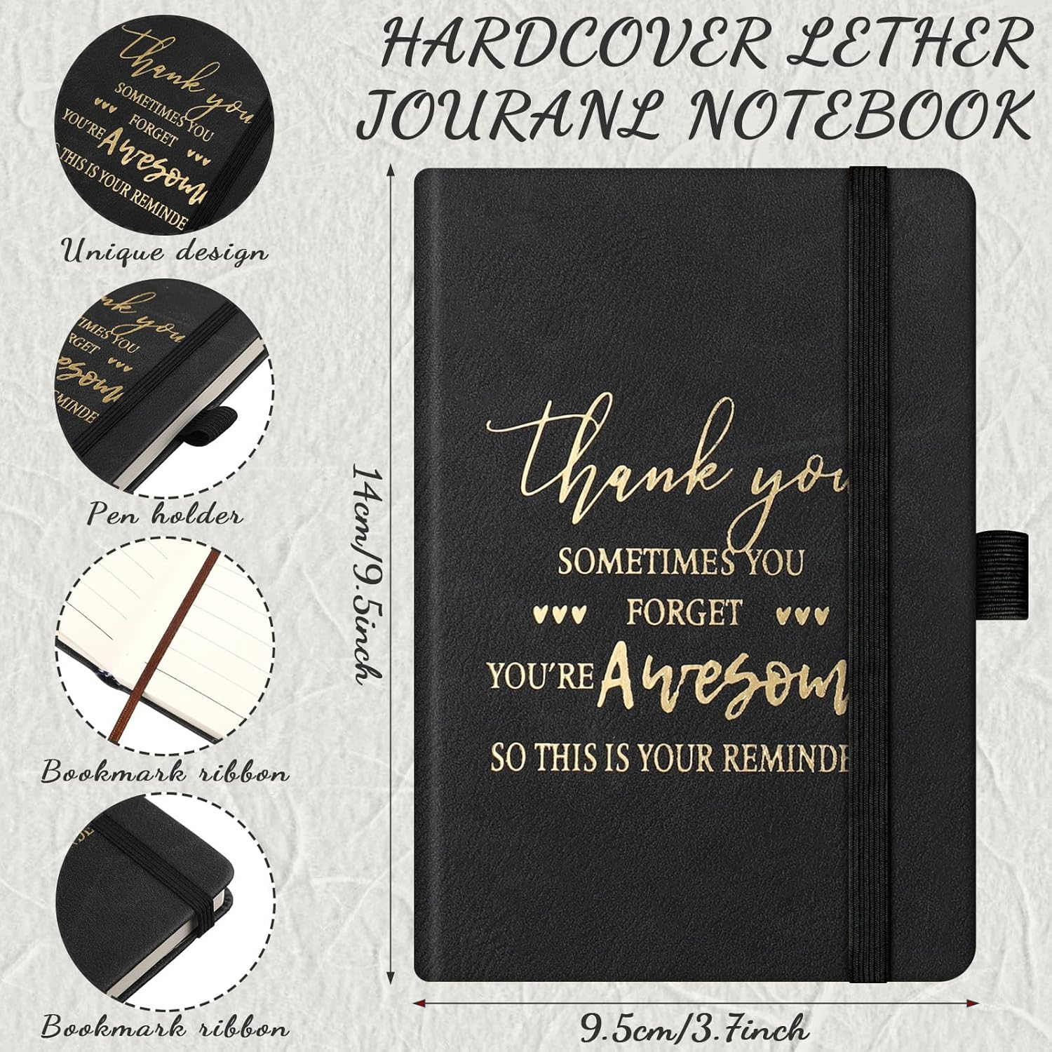 Qeeenar 48 Pcs Employee Appreciation Gifts Hardcover Executive Notebooks A6,24 Thank You Notebooks Motivational Journals and 24 Pens Bulk for Team Employee Volunteer(Black, Thank You Theme)