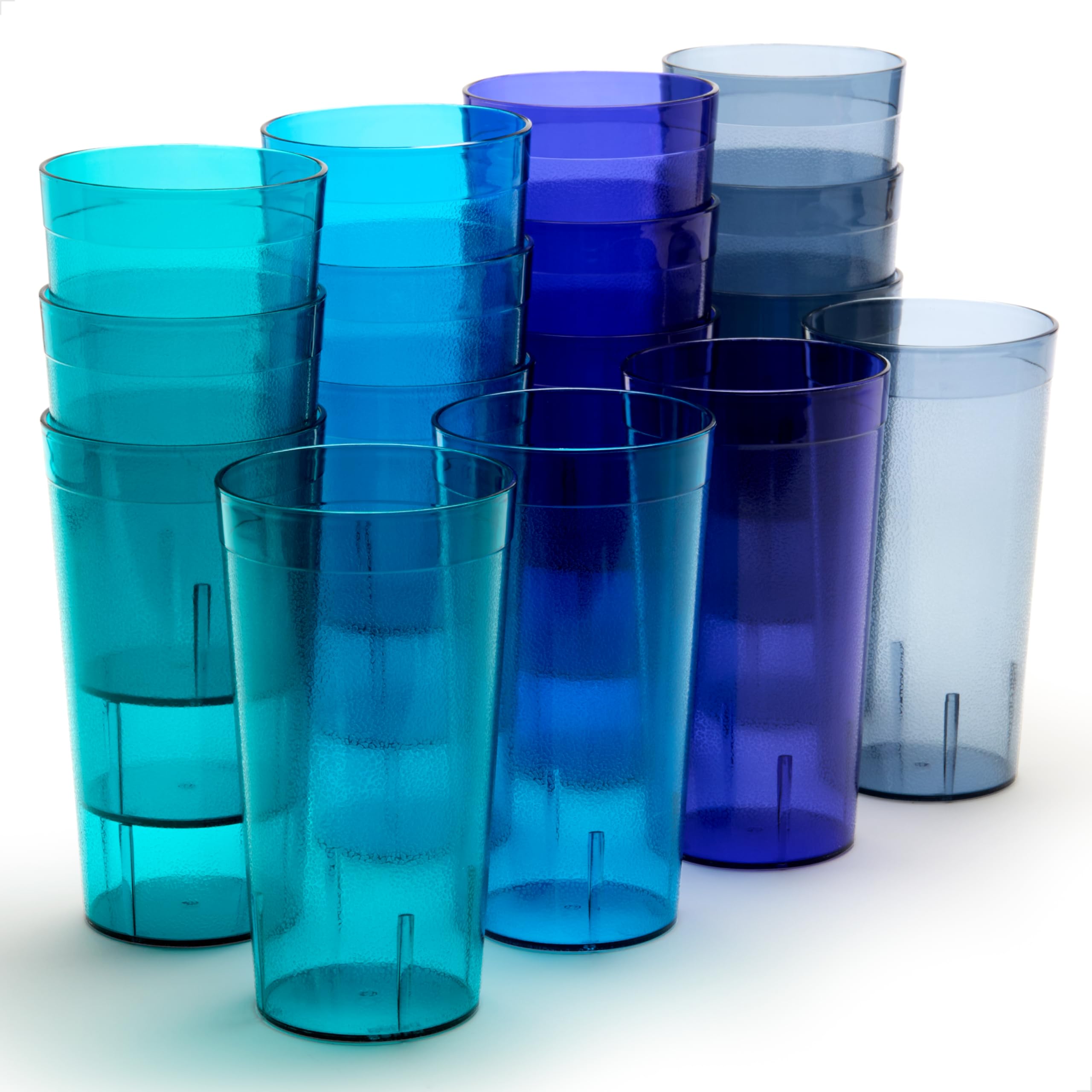 Betta 20oz Pebbled Tumbler - Marine Set 16 Count Acrylic Drinking Glasses BPA-Free Shatterproof and Top Rack Dishwasher