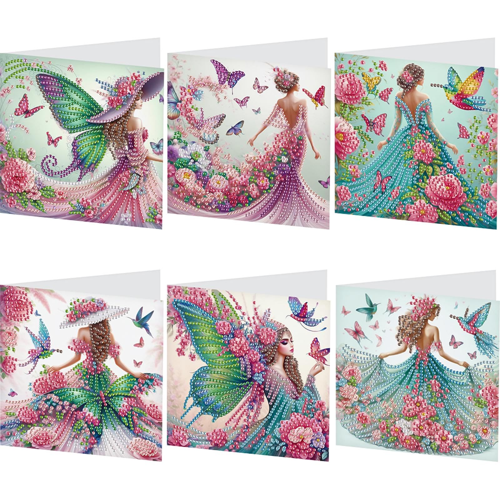 AZURAOKEY 6Pcs Teacup Cat DIY Diamond Painting Card Rhinestone Painting Card Kit Diamond Painting Greeting Card for Holiday Party Favors (HKA031)
