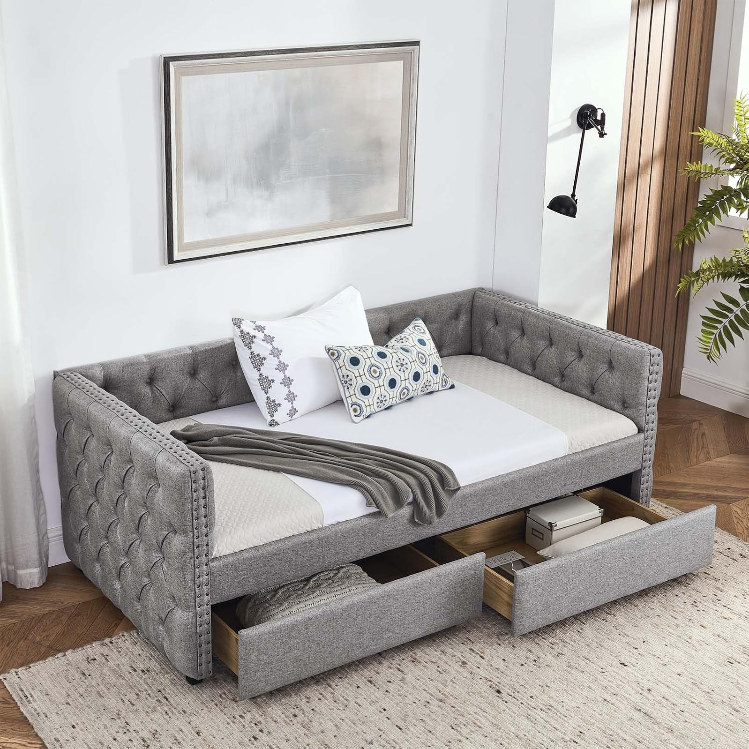 Amazon.com: Antetek Twin Size Upholstered Daybed, Modern Linen Button ...