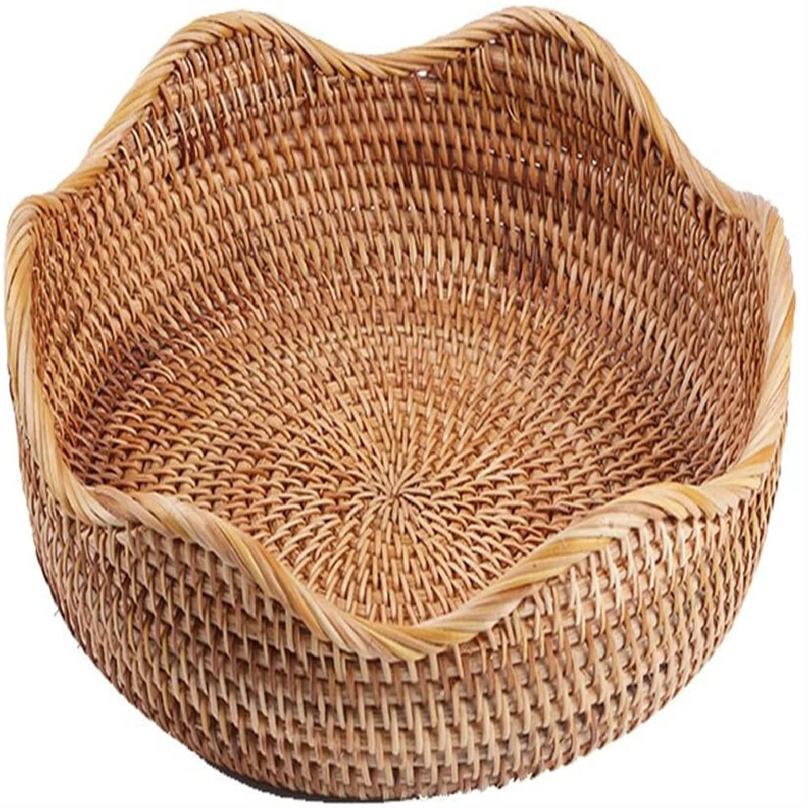 Cestino per Uova Fatto a Mano in Rattan Rotondo, Vassoio per Alimenti, Cestino da Picnic Intrecciato, cestini per la conservazione di Pane, Frutta e Snack, VASS