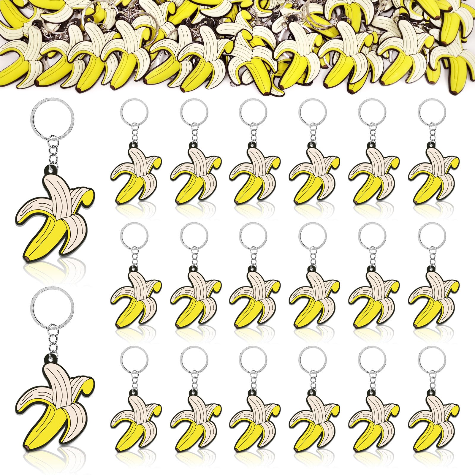 CiciBear 24 Pack Banana Keychains, Banana Themed Party Decoration for Guests, Baby Shower, School Party, Kids Birthday