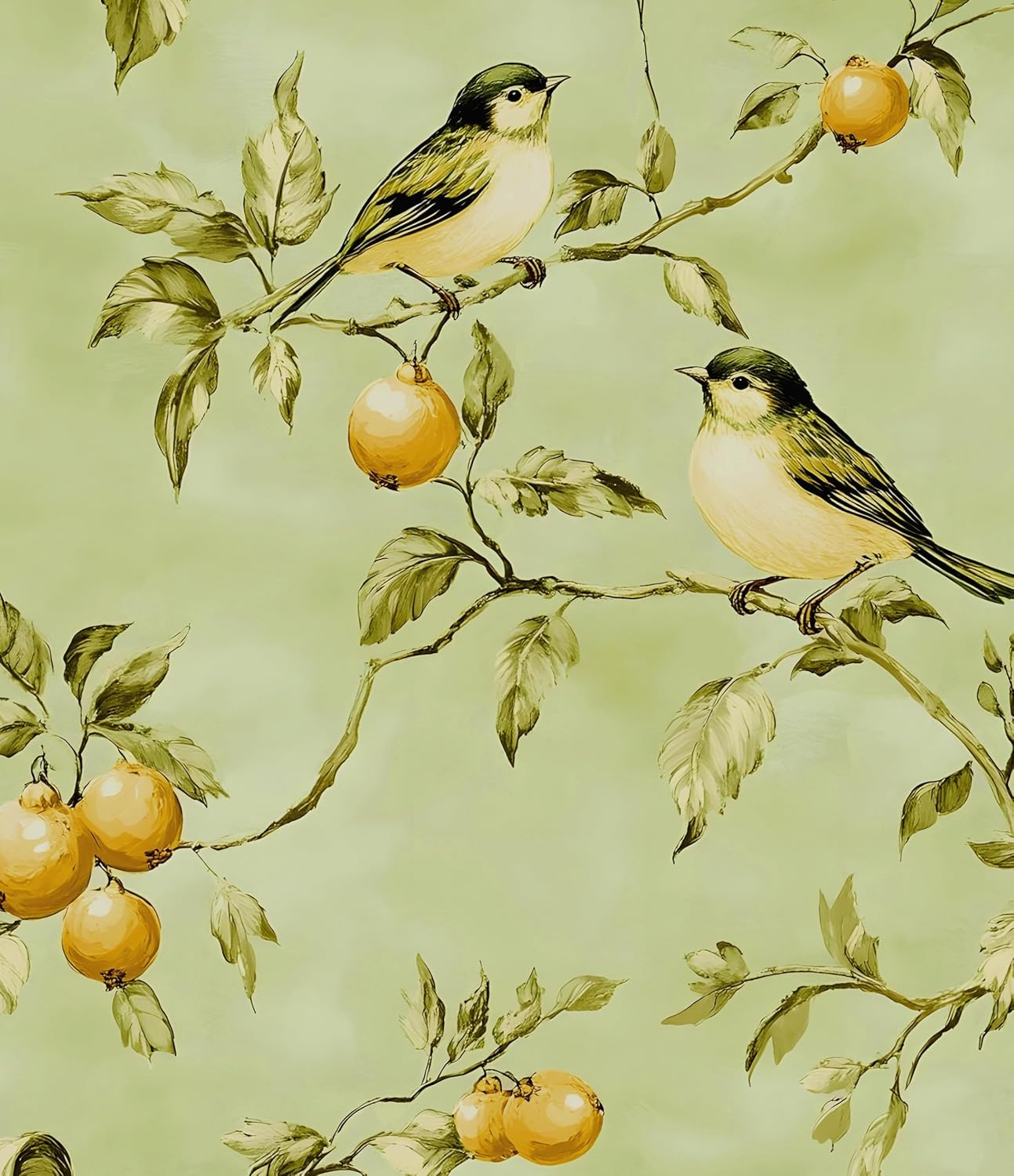 Vintage Bird Wallpaper Peel and Stick, Green Botanical Fruits Contact Paper17.5" x 393", Retro Floral Boho Wall Paper Self Adhesive Removable Waterproof for Bedroom Walls Shelf Cabinet Drawer Table